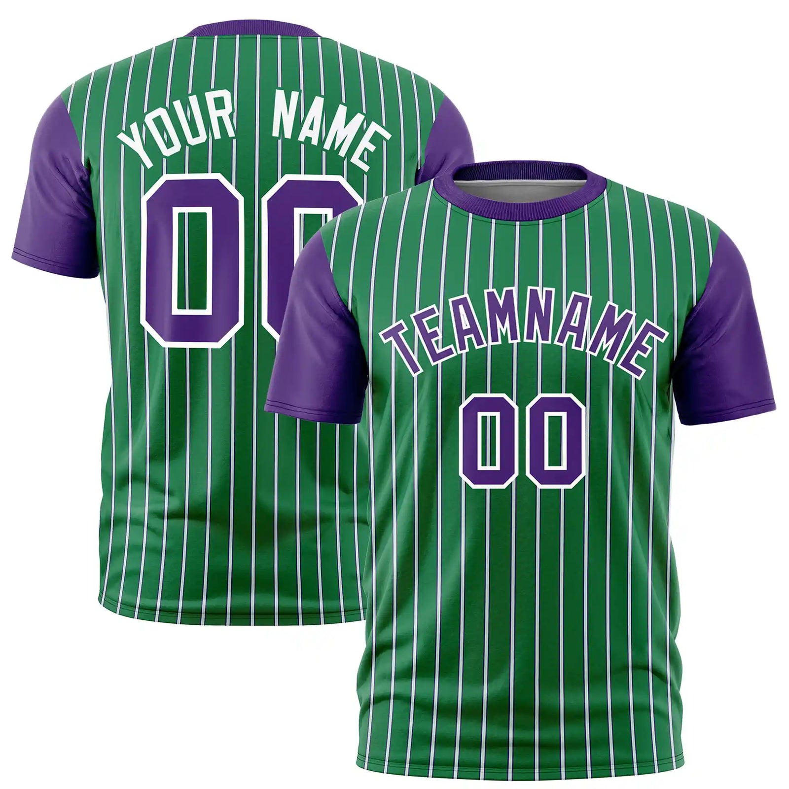 Custom Kelly Green White-Purple Pinstripe Pattern Design Performance T-Shirt