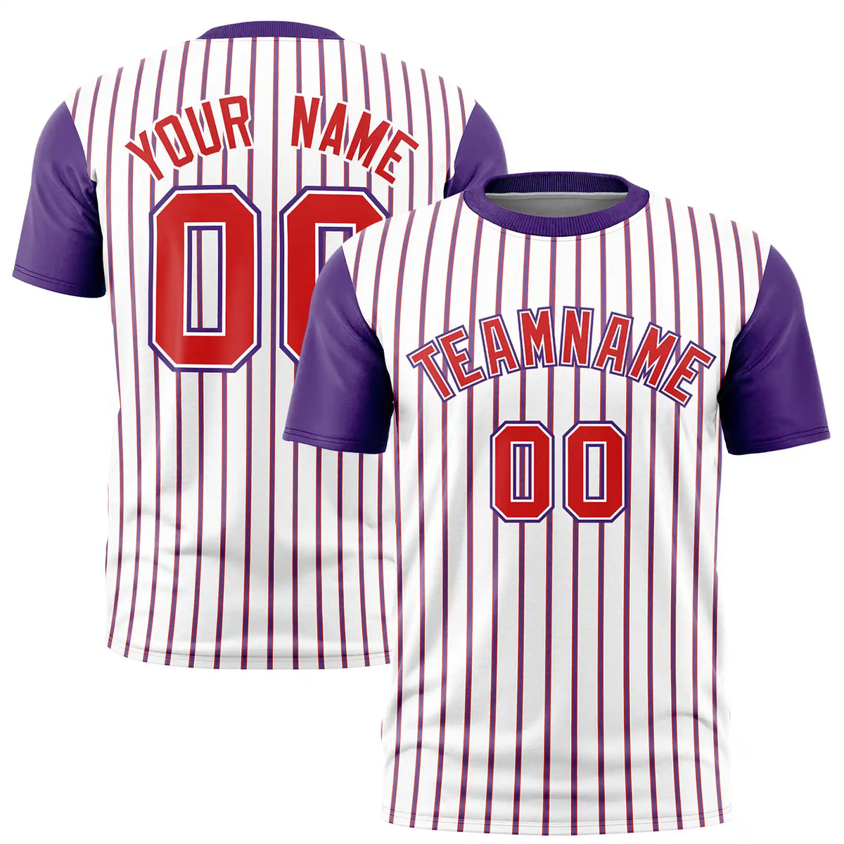 Custom White Red-Purple Pinstripe Pattern Design Performance T-Shirt