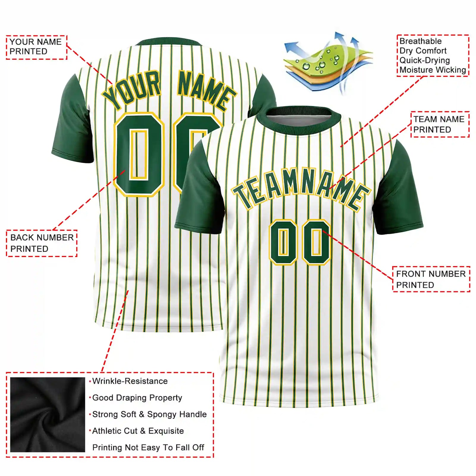 Custom White Gold01-Green Pinstripe Pattern Design Performance T-Shirt