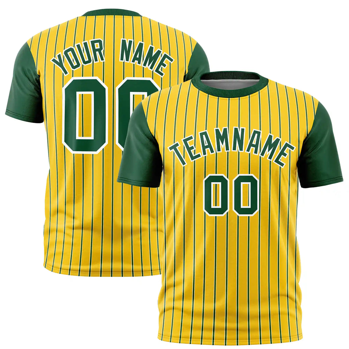 Custom Gold01 White-Green Pinstripe Pattern Design Performance T-Shirt