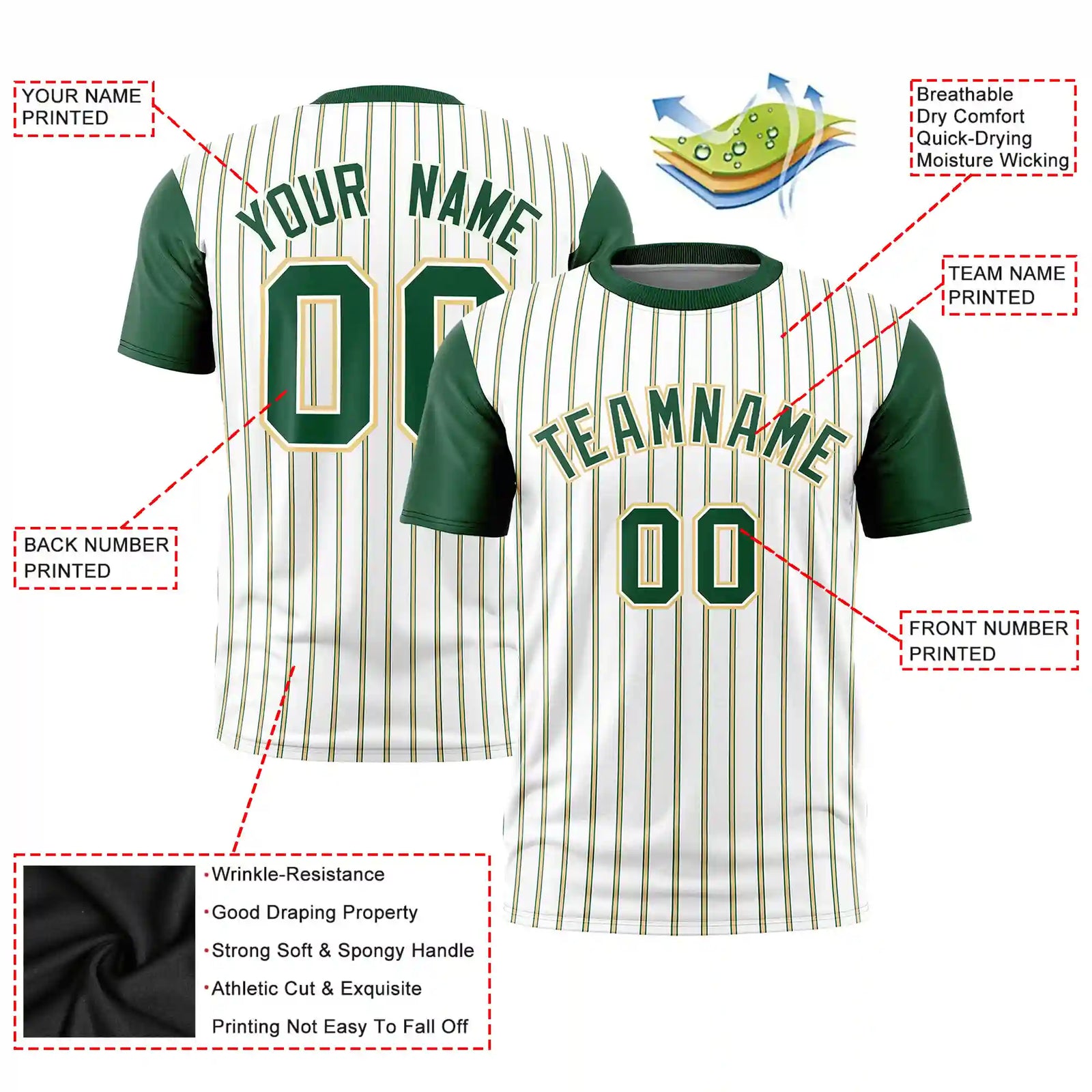 Custom White Khaki-Green Pinstripe Pattern Design Performance T-Shirt