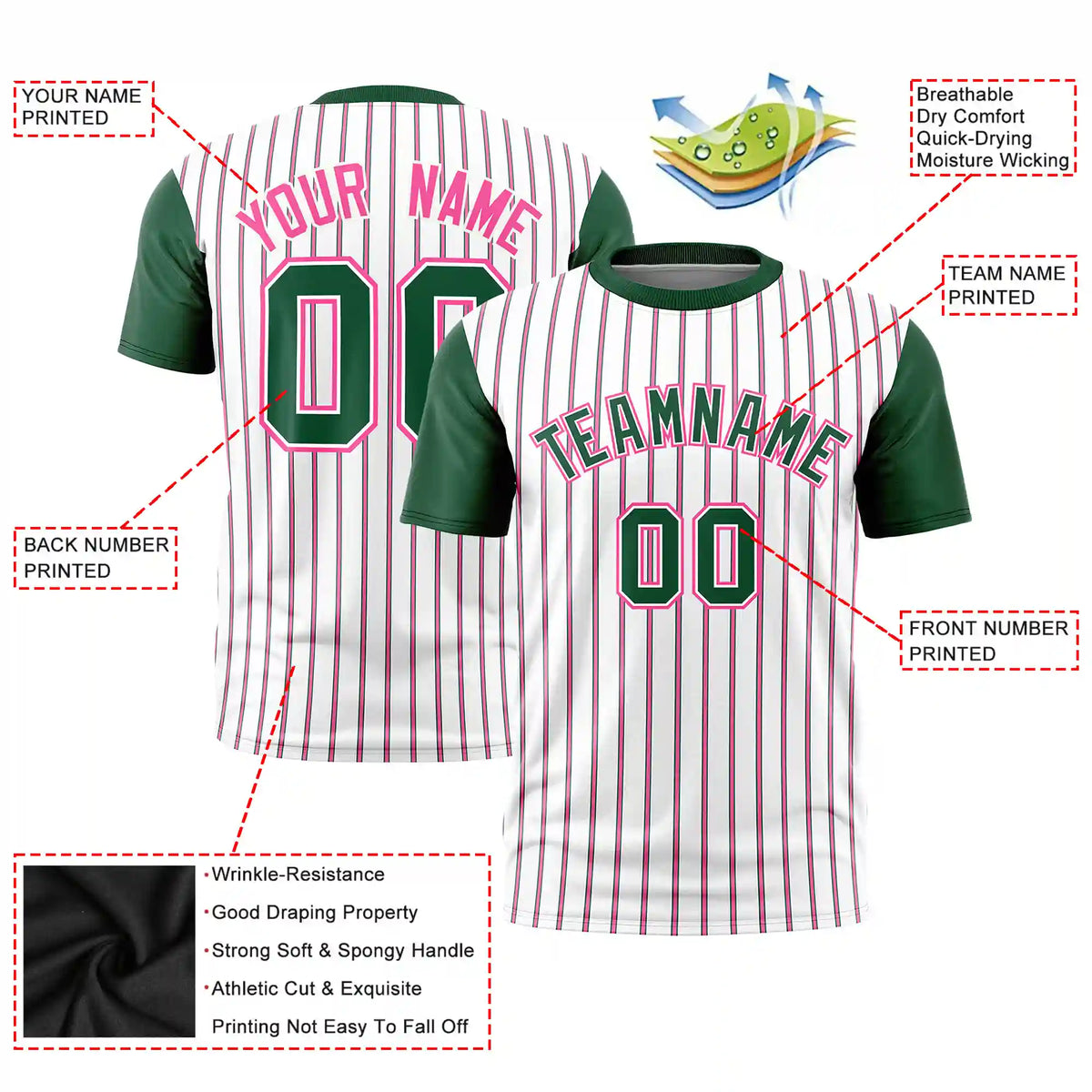 Custom White Pink-Green Pinstripe Pattern Design Performance T-Shirt