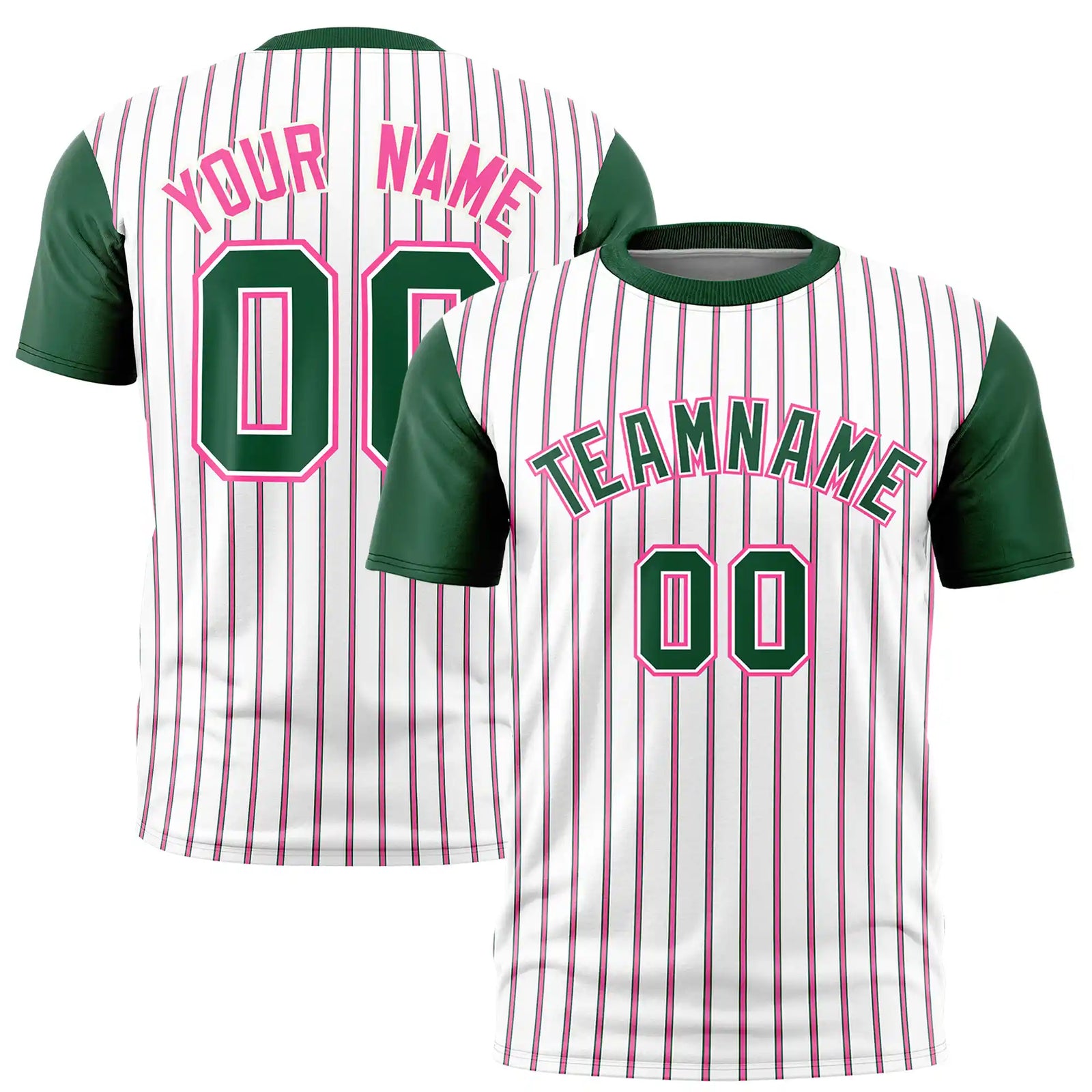 Custom White Pink-Green Pinstripe Pattern Design Performance T-Shirt