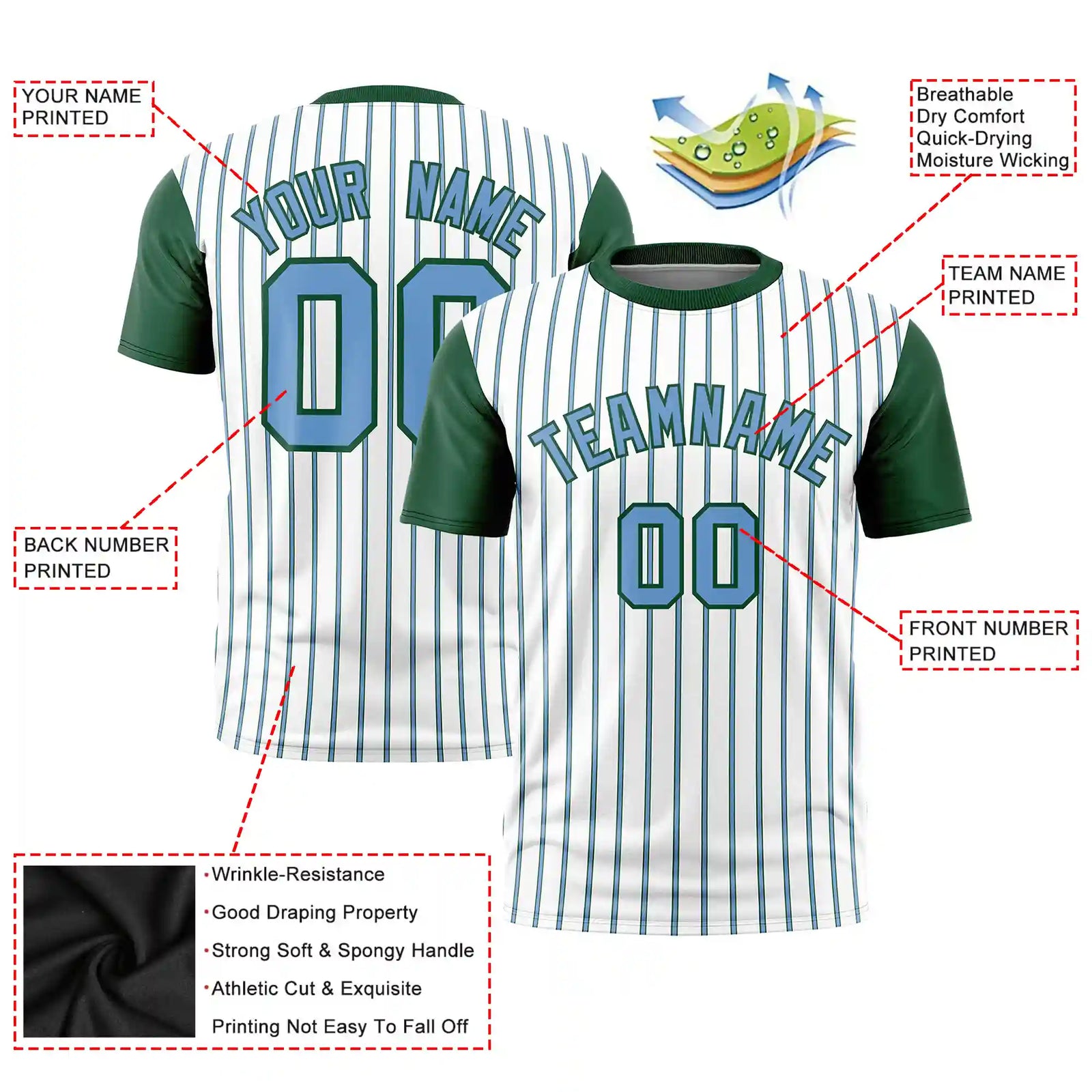 Custom White Light Blue-Green Pinstripe Pattern Design Performance T-Shirt
