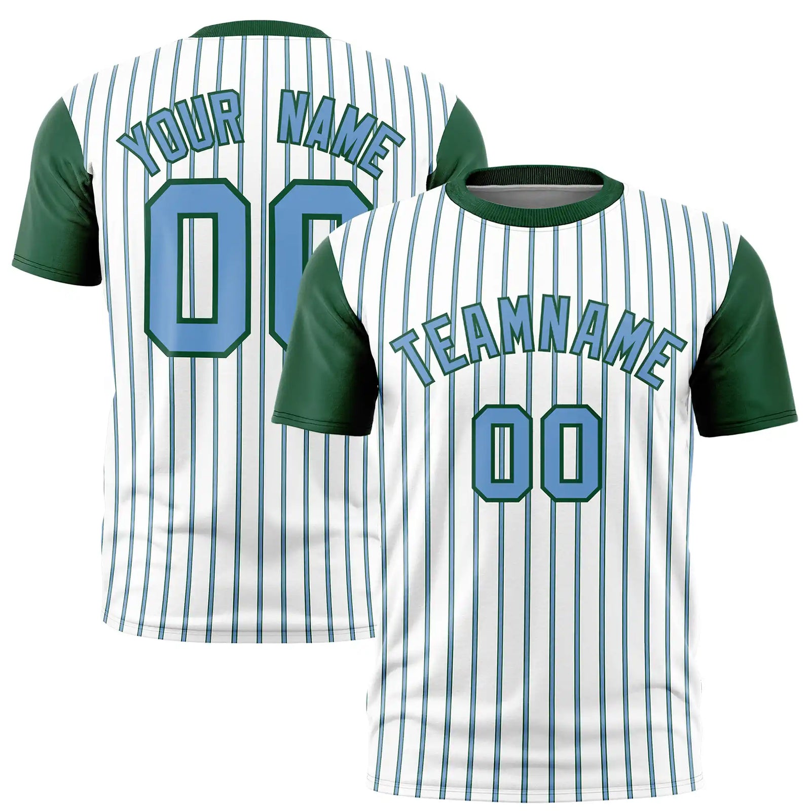 Custom White Light Blue-Green Pinstripe Pattern Design Performance T-Shirt