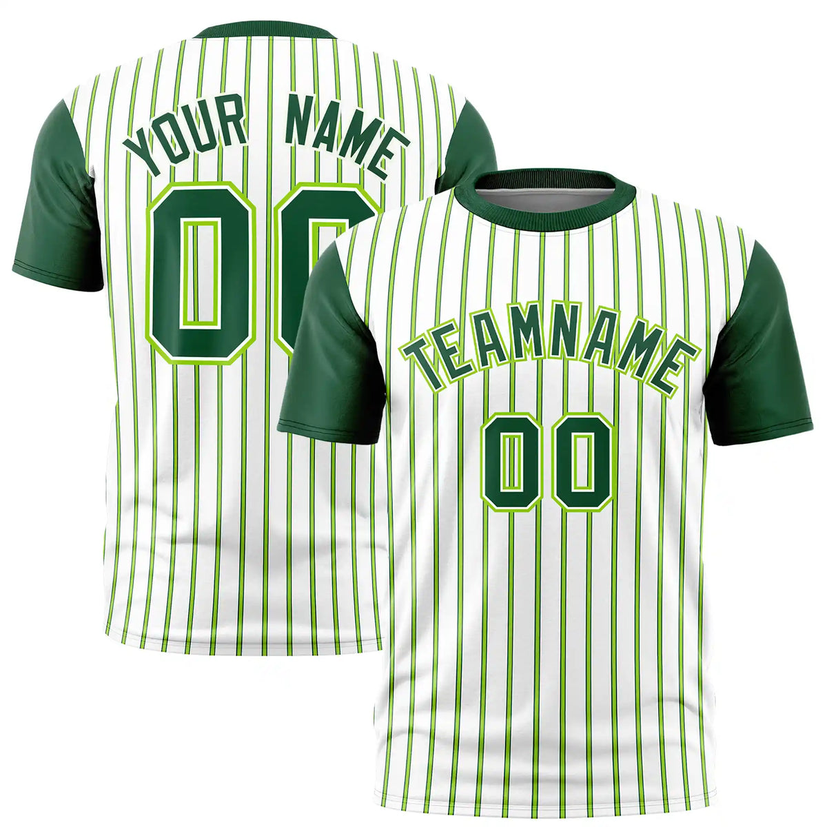 Custom White Neon Green-Green Pinstripe Pattern Design Performance T-Shirt