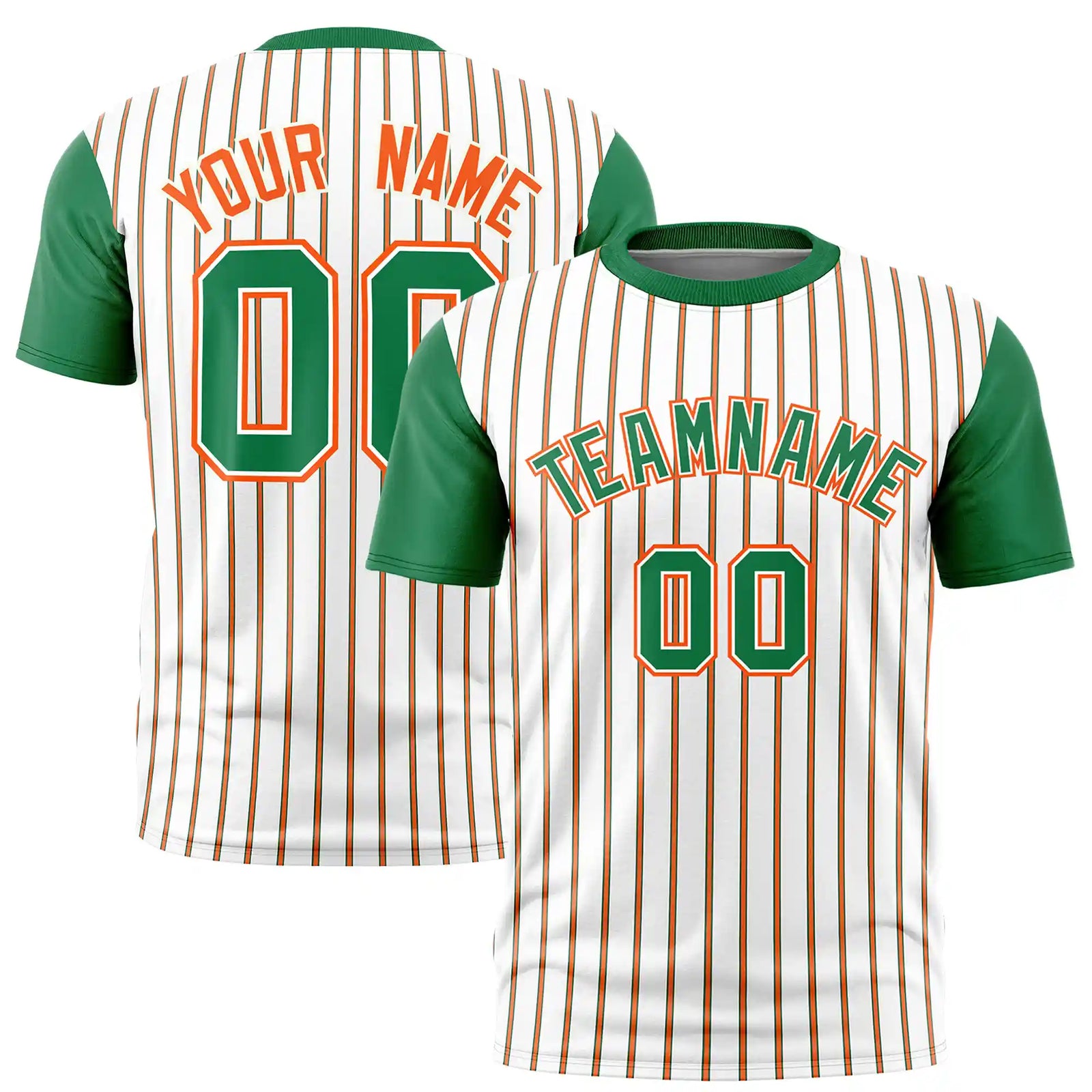 Custom White Orange-Kelly Green Pinstripe Pattern Design Performance T-Shirt