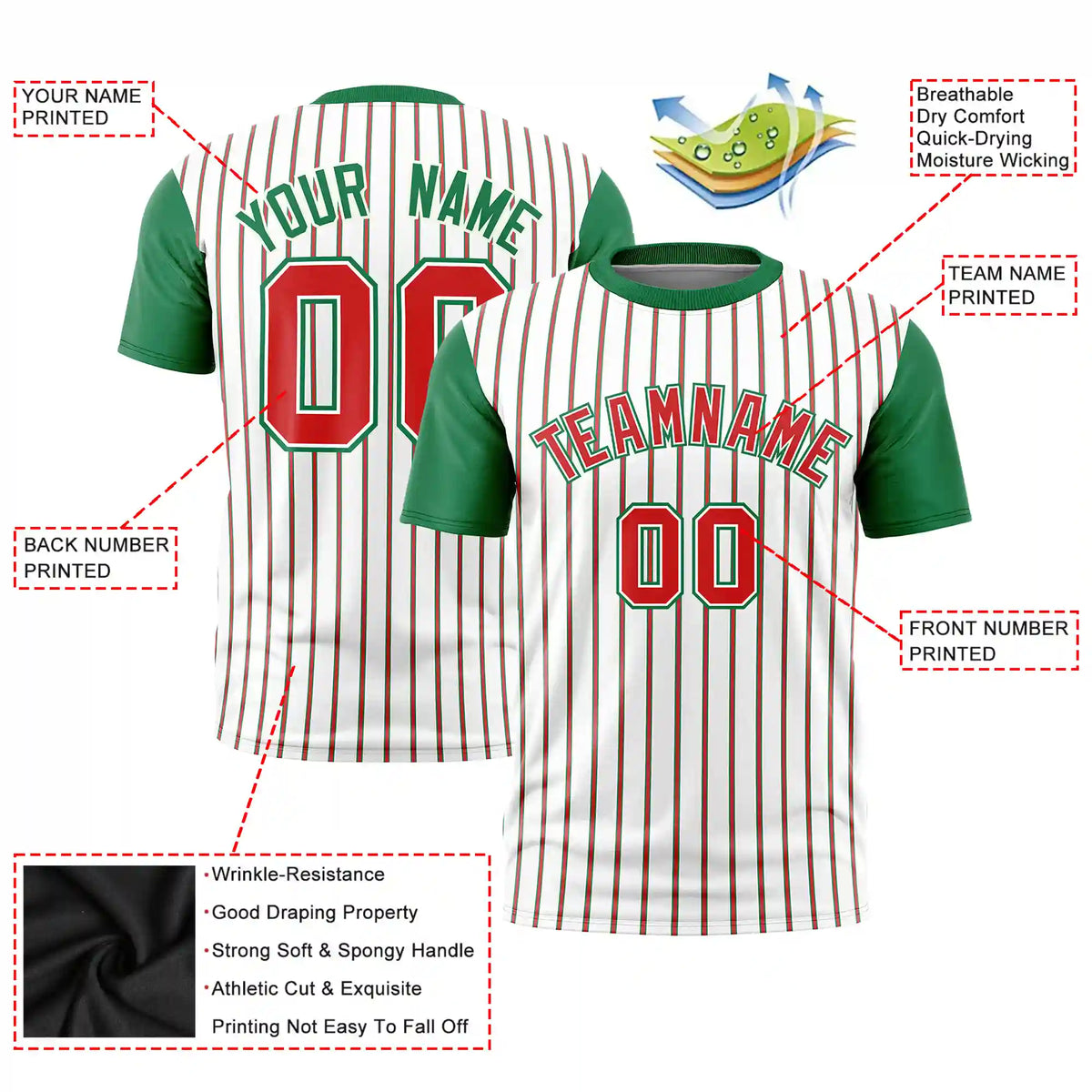 Custom White Orange-Kelly Green Pinstripe Pattern Design Performance T-Shirt