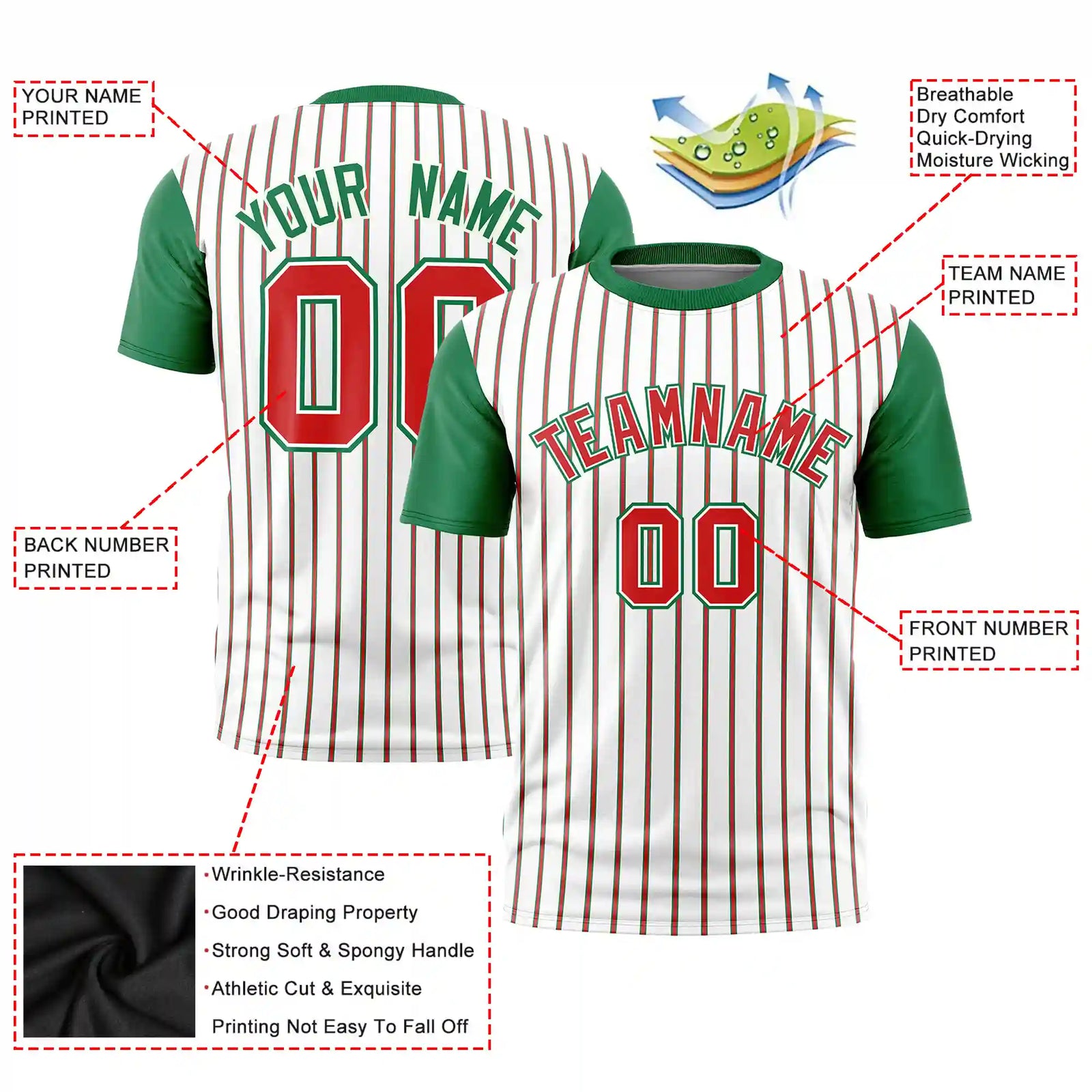 Custom White Orange-Kelly Green Pinstripe Pattern Design Performance T-Shirt