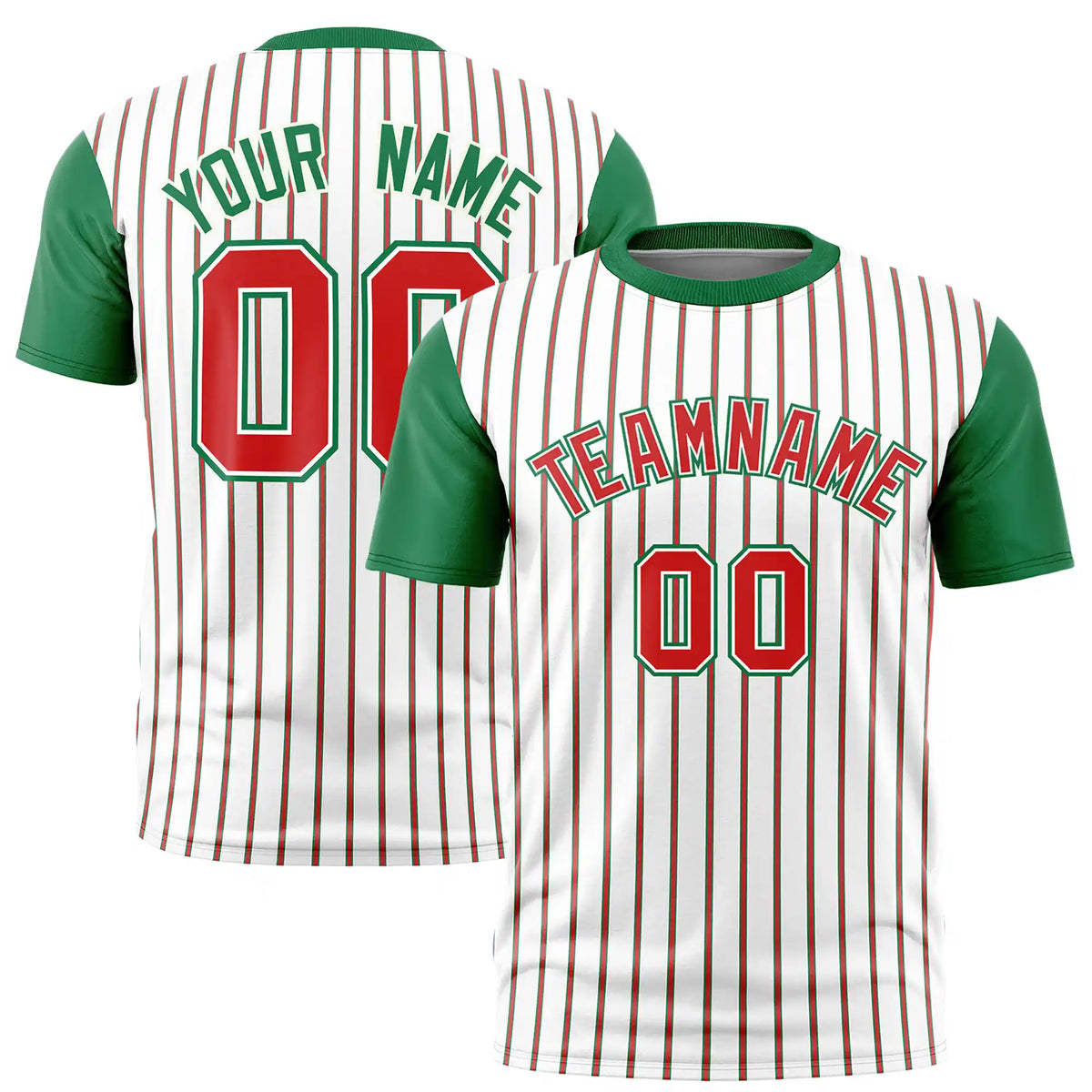 Custom White Orange-Kelly Green Pinstripe Pattern Design Performance T-Shirt