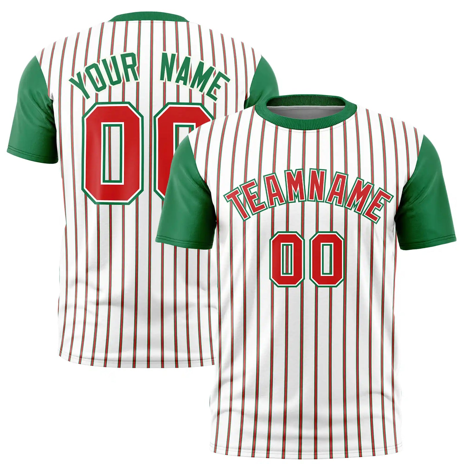 Custom White Orange-Kelly Green Pinstripe Pattern Design Performance T-Shirt