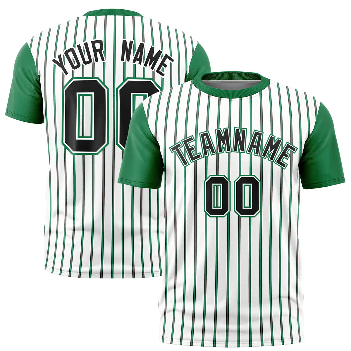 Custom White Black-Kelly Green Pinstripe Pattern Design Performance T-Shirt