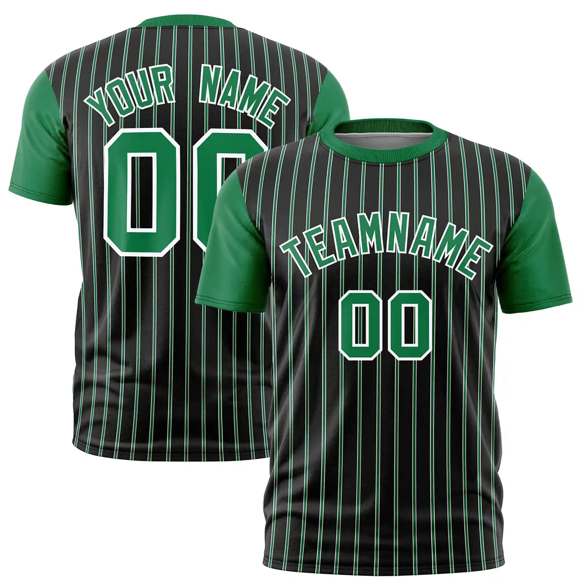 Custom Black White-Kelly Green Pinstripe Pattern Design Performance T-Shirt