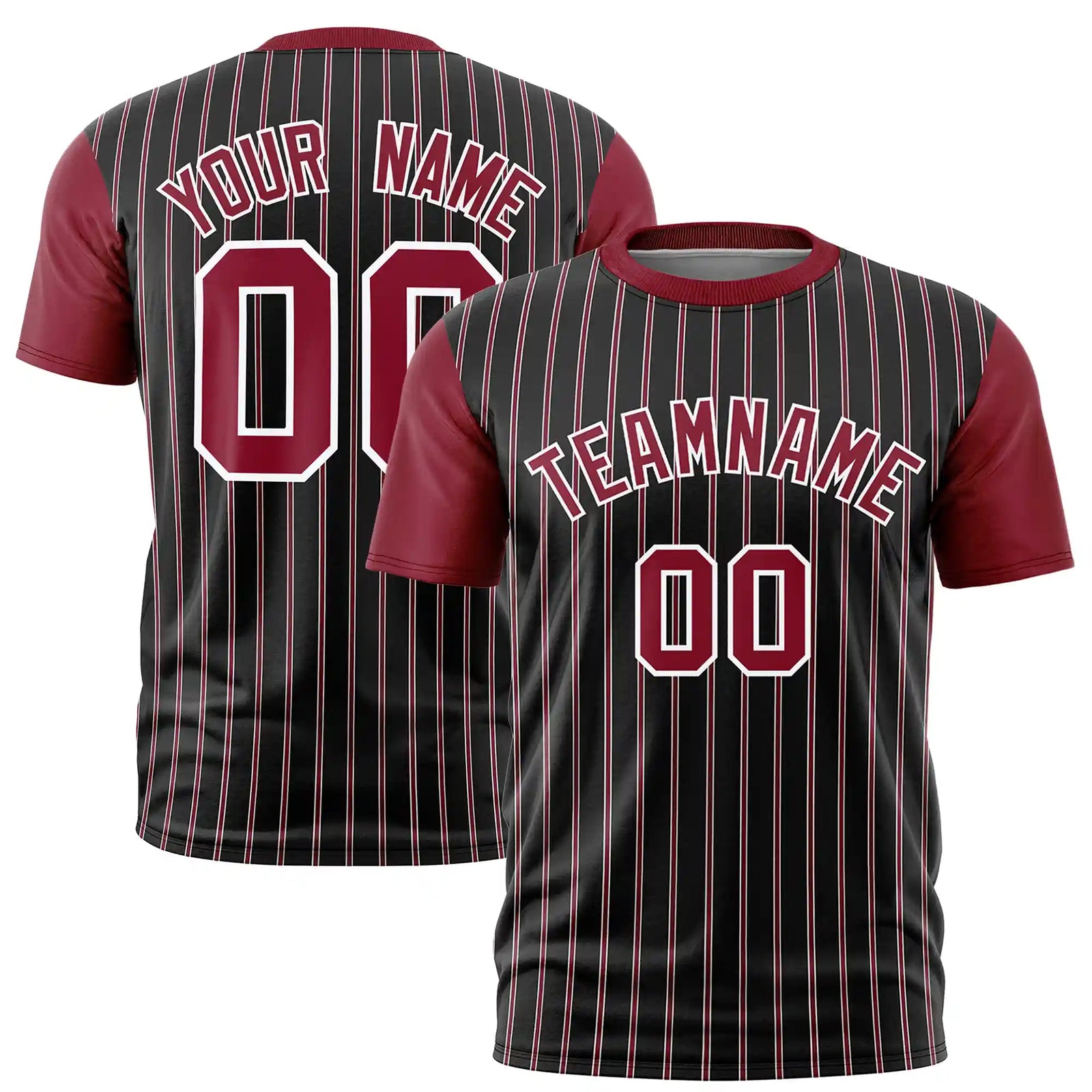 Custom Black White-Crimson Pinstripe Pattern Design Performance T-Shirt