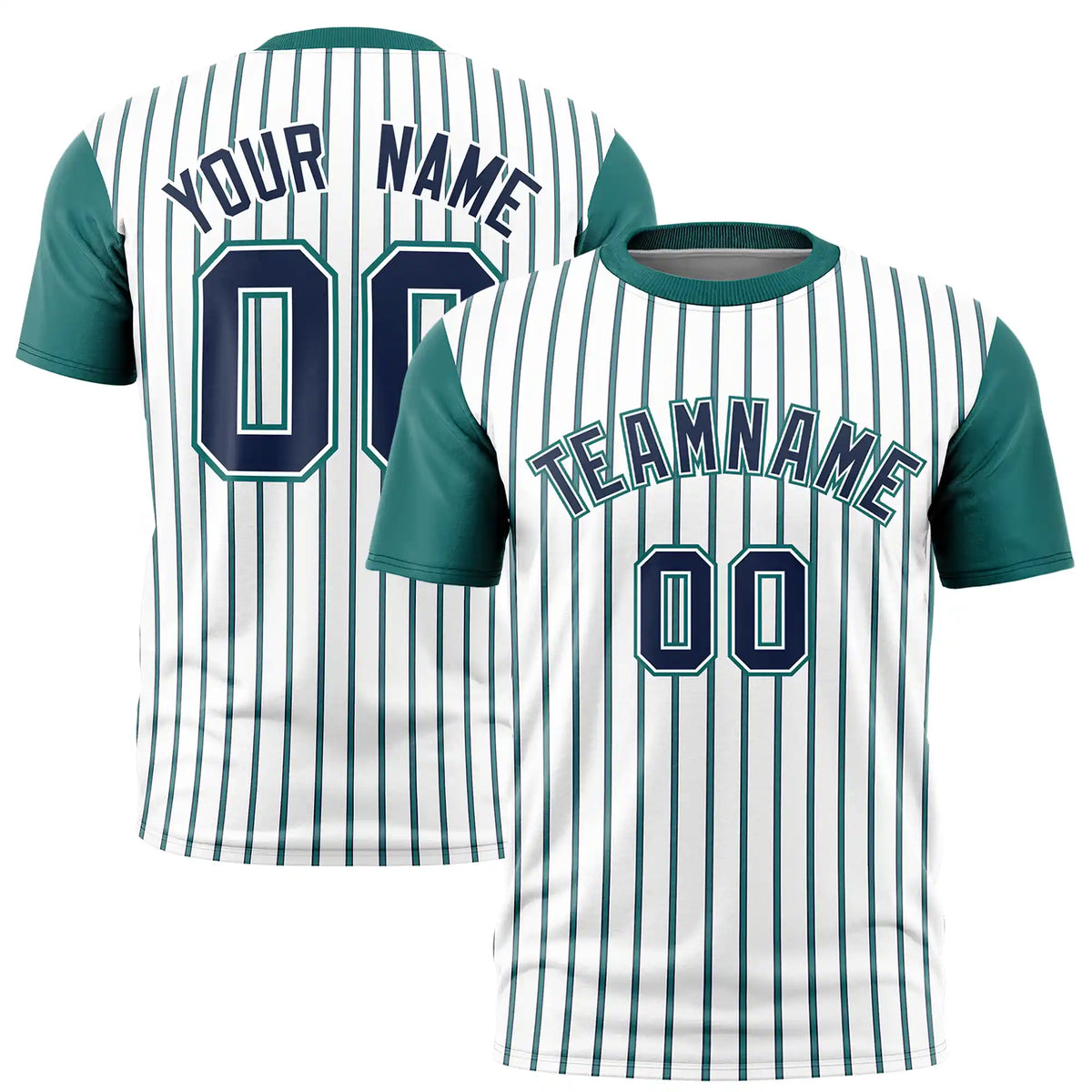 Custom White Navy-Aqua Pinstripe Pattern Design Performance T-Shirt