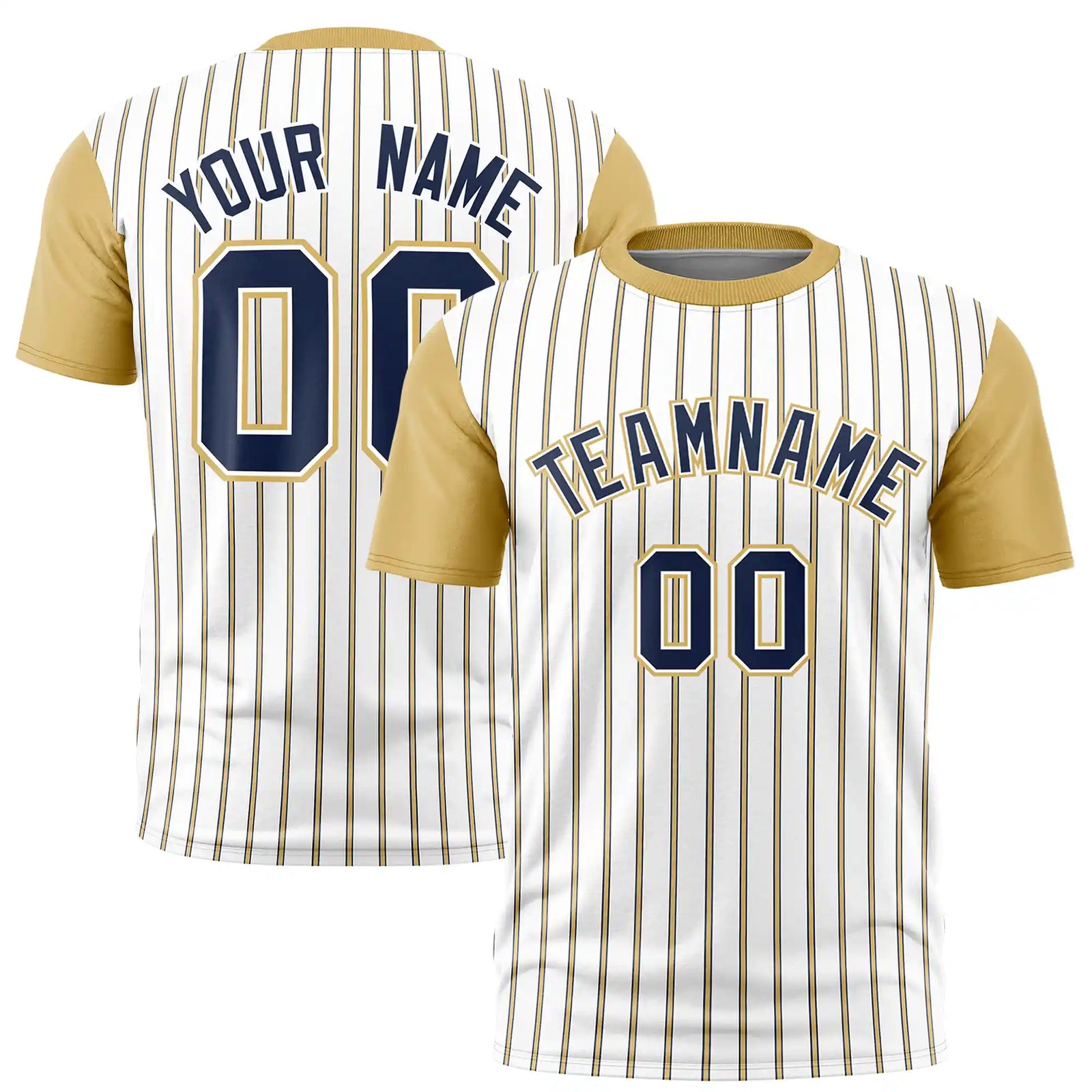 Custom White Navy-Khaki Pinstripe Pattern Design Performance T-Shirt