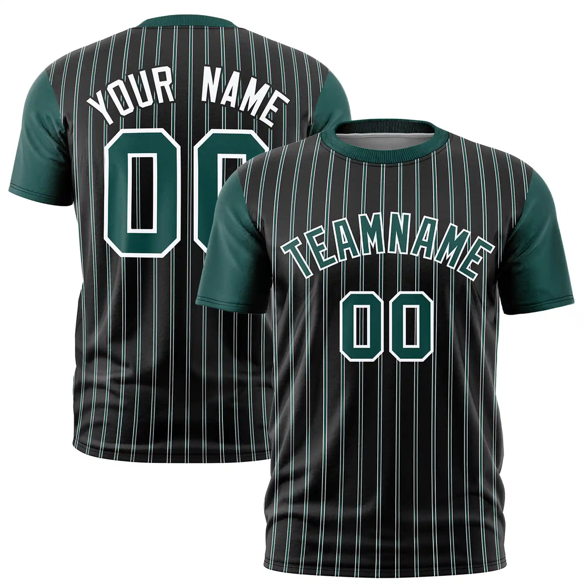Custom Black White-Midnight Green Pinstripe Pattern Design Performance T-Shirt