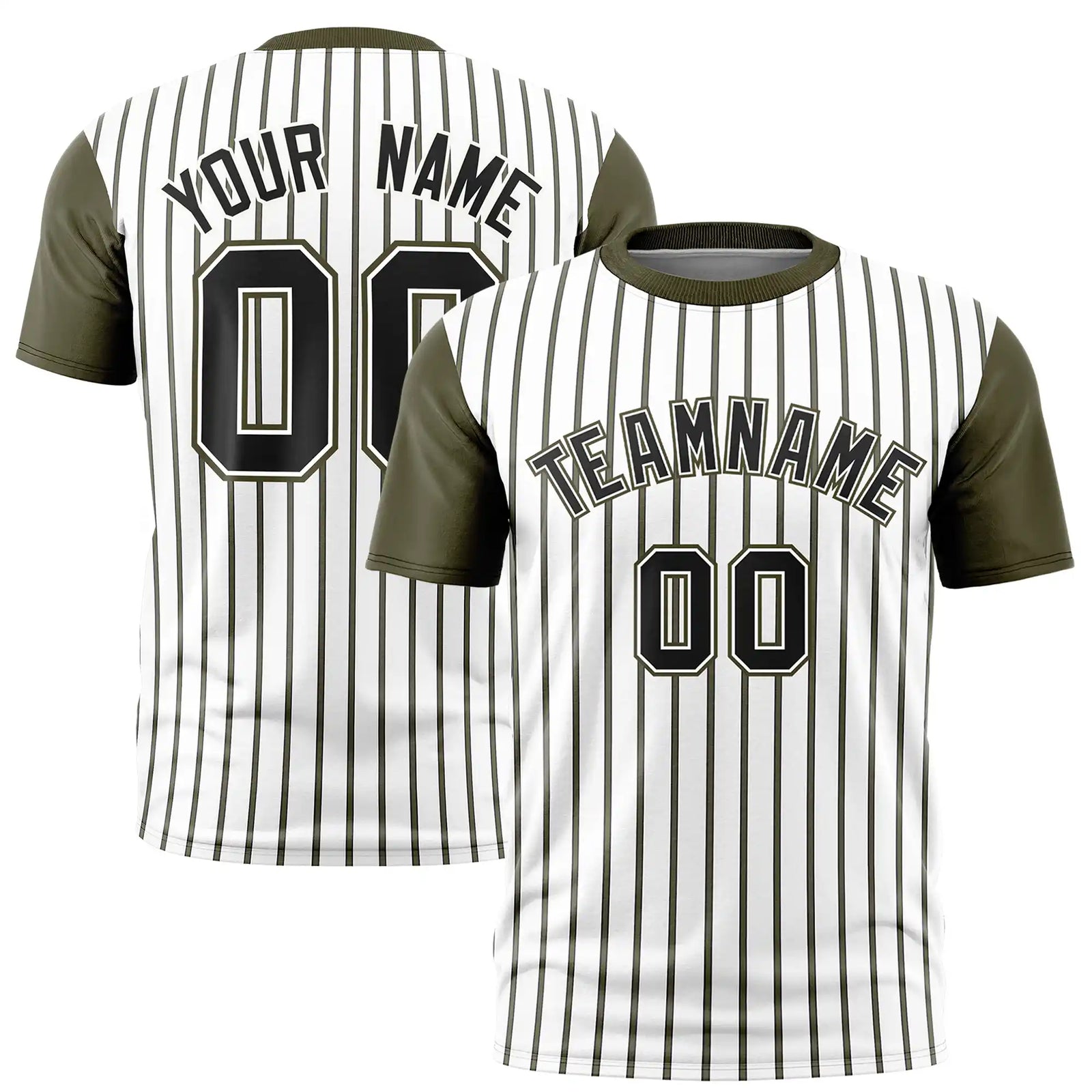 Custom White Black-Olive Pinstripe Pattern Design Performance T-Shirt
