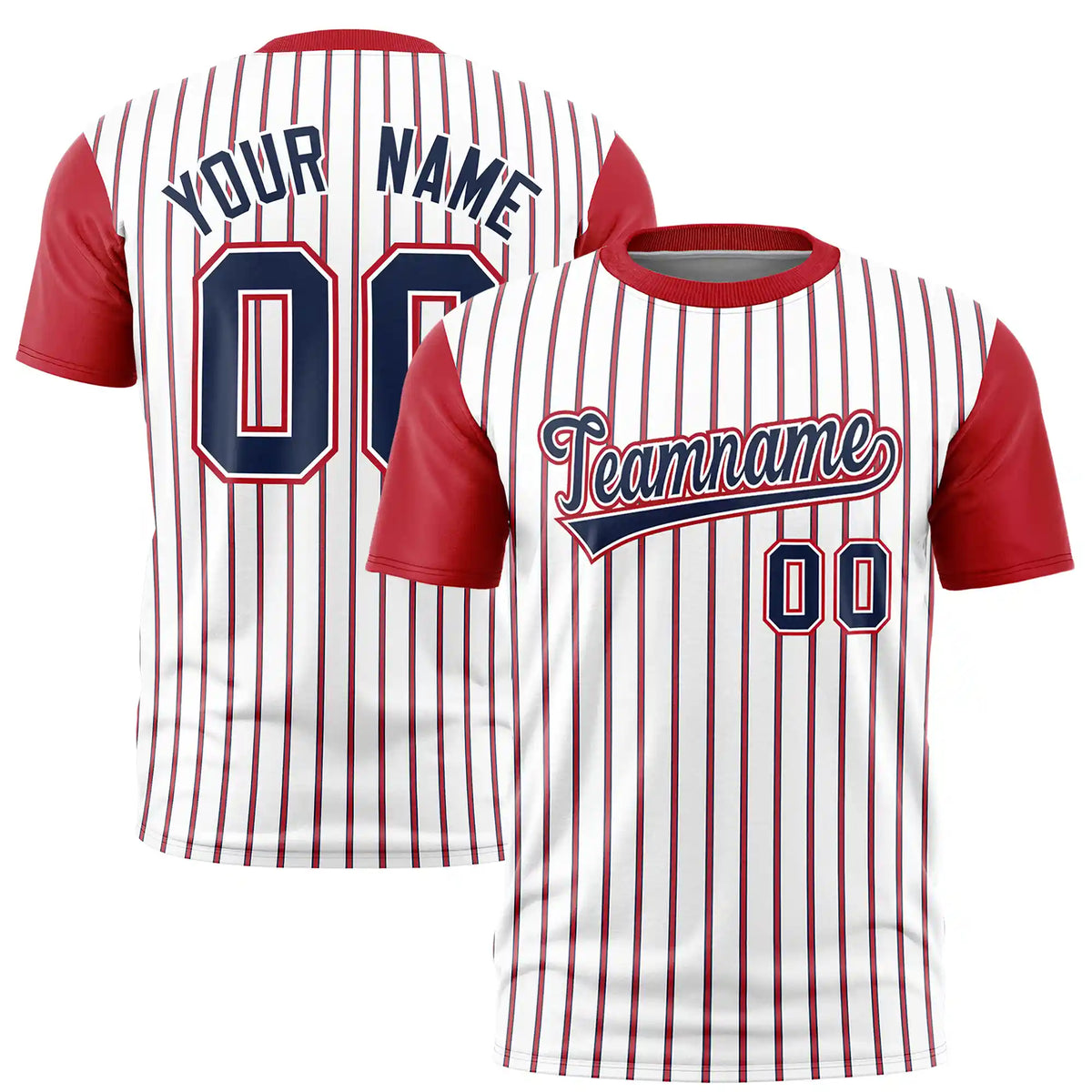 Custom White Navy-Red Pinstripe Pattern Design Performance T-Shirt