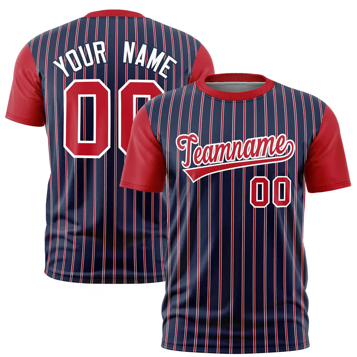 Custom Navy White-Red Pinstripe Pattern Design Performance T-Shirt