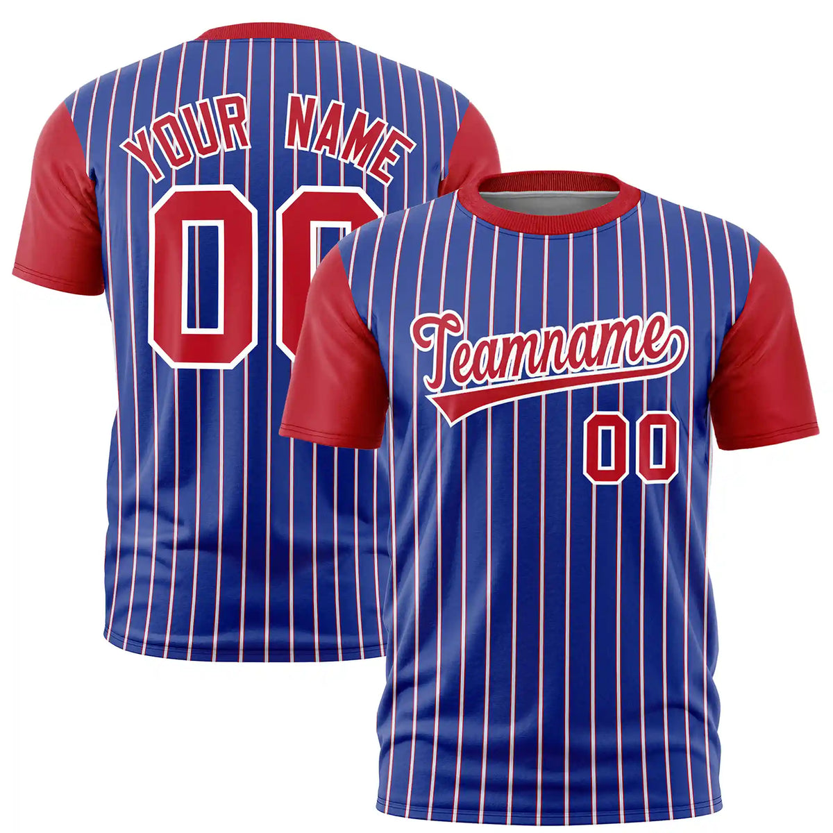 Custom Royal Blue White-Red Pinstripe Pattern Design Performance T-Shirt