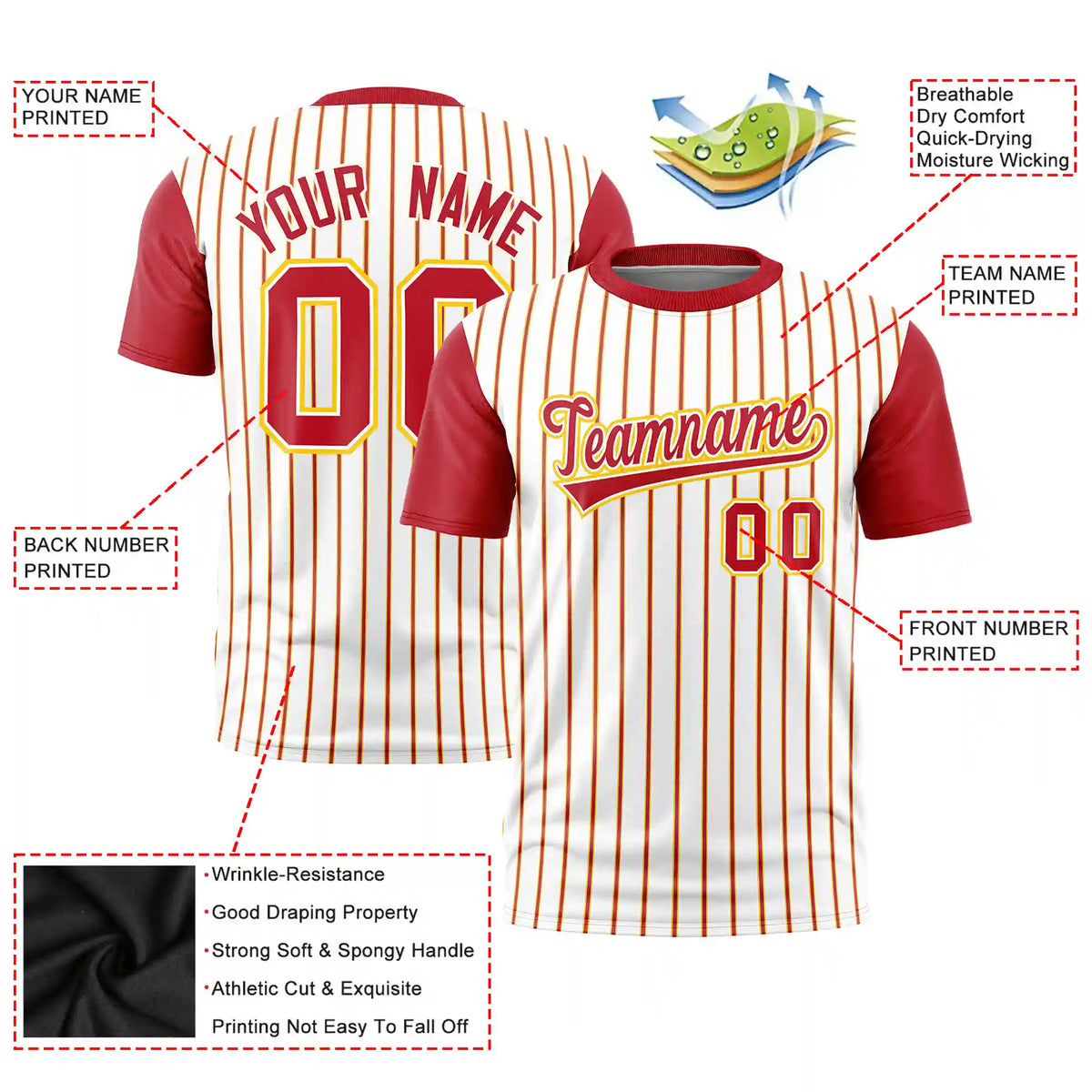 Custom White Gold01-Red Pinstripe Pattern Design Performance T-Shirt