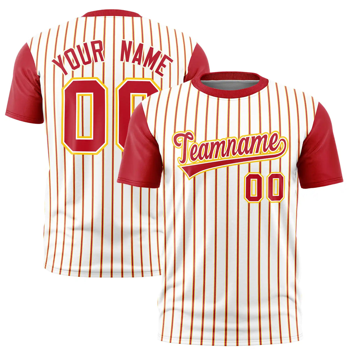 Custom White Gold01-Red Pinstripe Pattern Design Performance T-Shirt