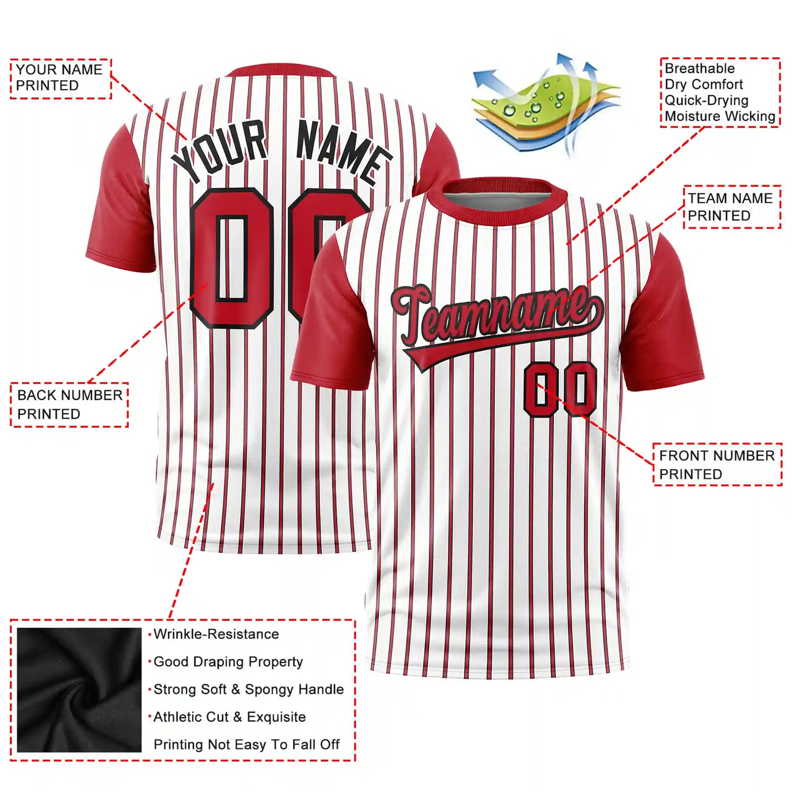 Custom White Black-Red Pinstripe Pattern Design Performance T-Shirt