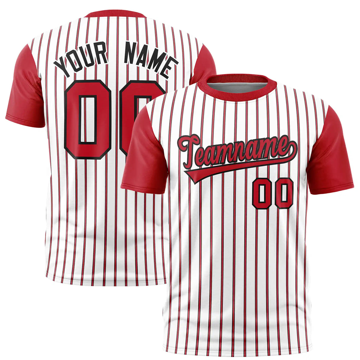 Custom White Black-Red Pinstripe Pattern Design Performance T-Shirt