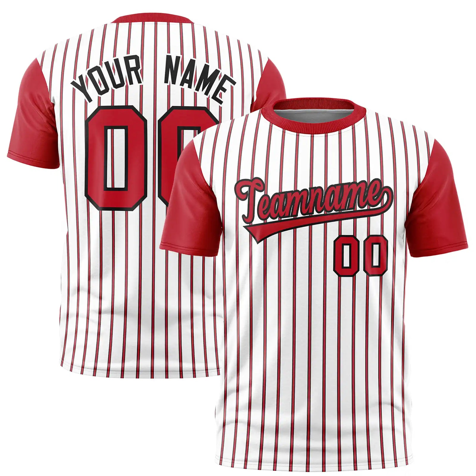 Custom White Black-Red Pinstripe Pattern Design Performance T-Shirt