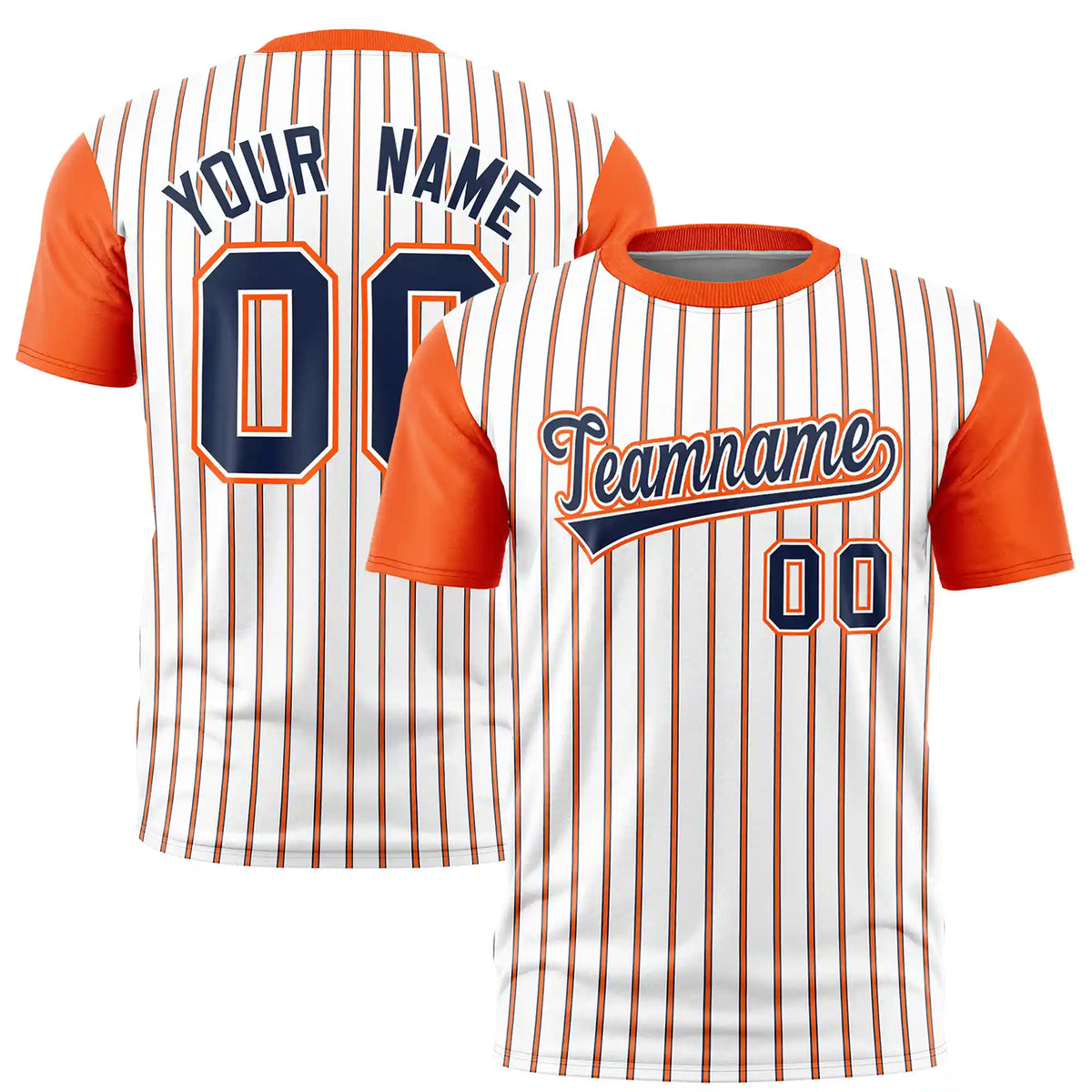 Custom White Navy-Orange Pinstripe Pattern Design Performance T-Shirt
