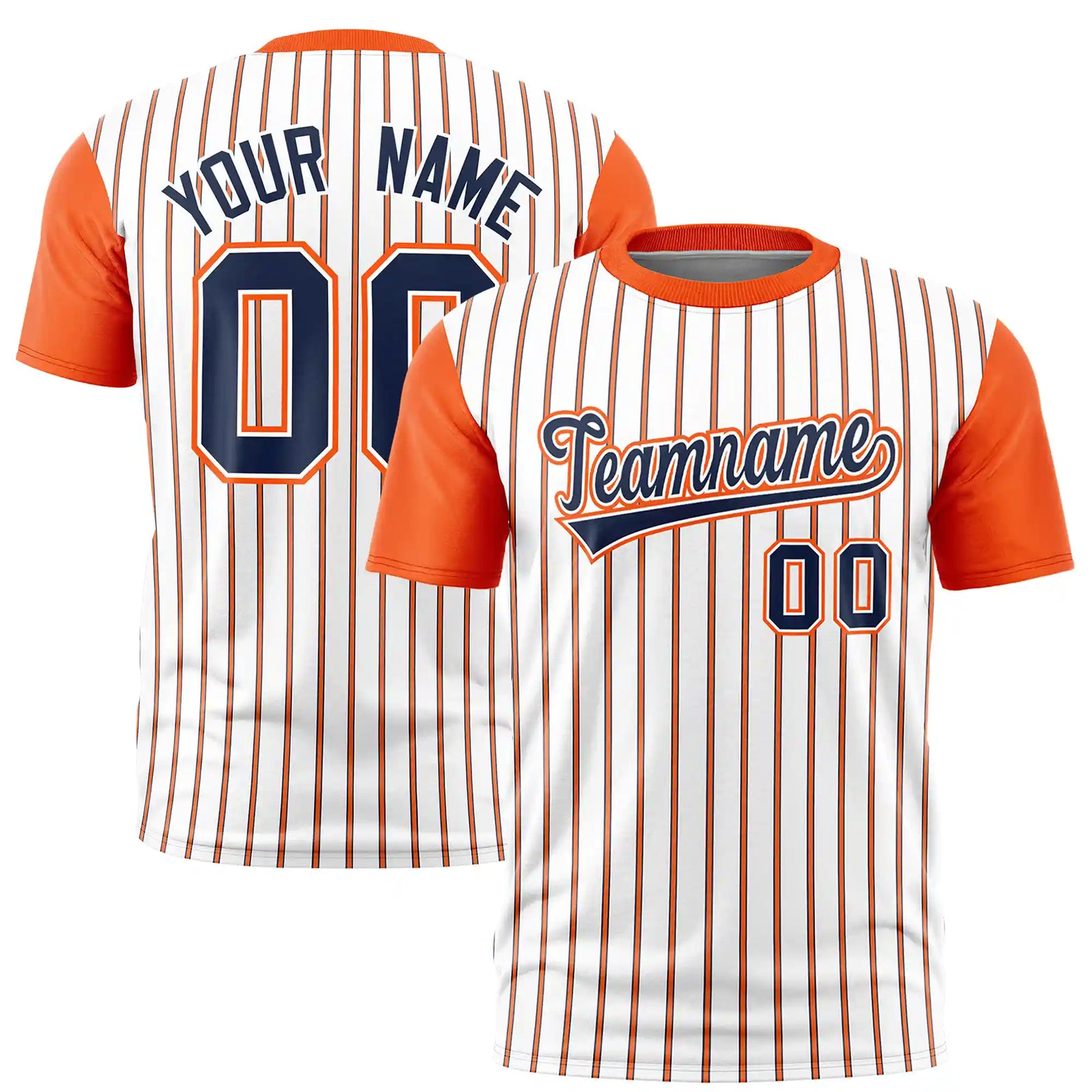 Custom White Navy-Orange Pinstripe Pattern Design Performance T-Shirt