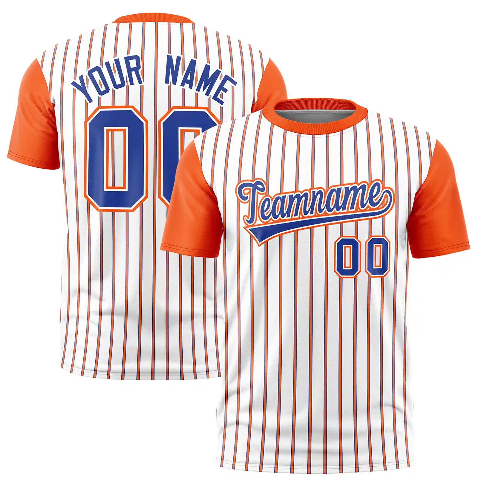Custom White Royal Blue-Orange Pinstripe Pattern Design Performance T-Shirt