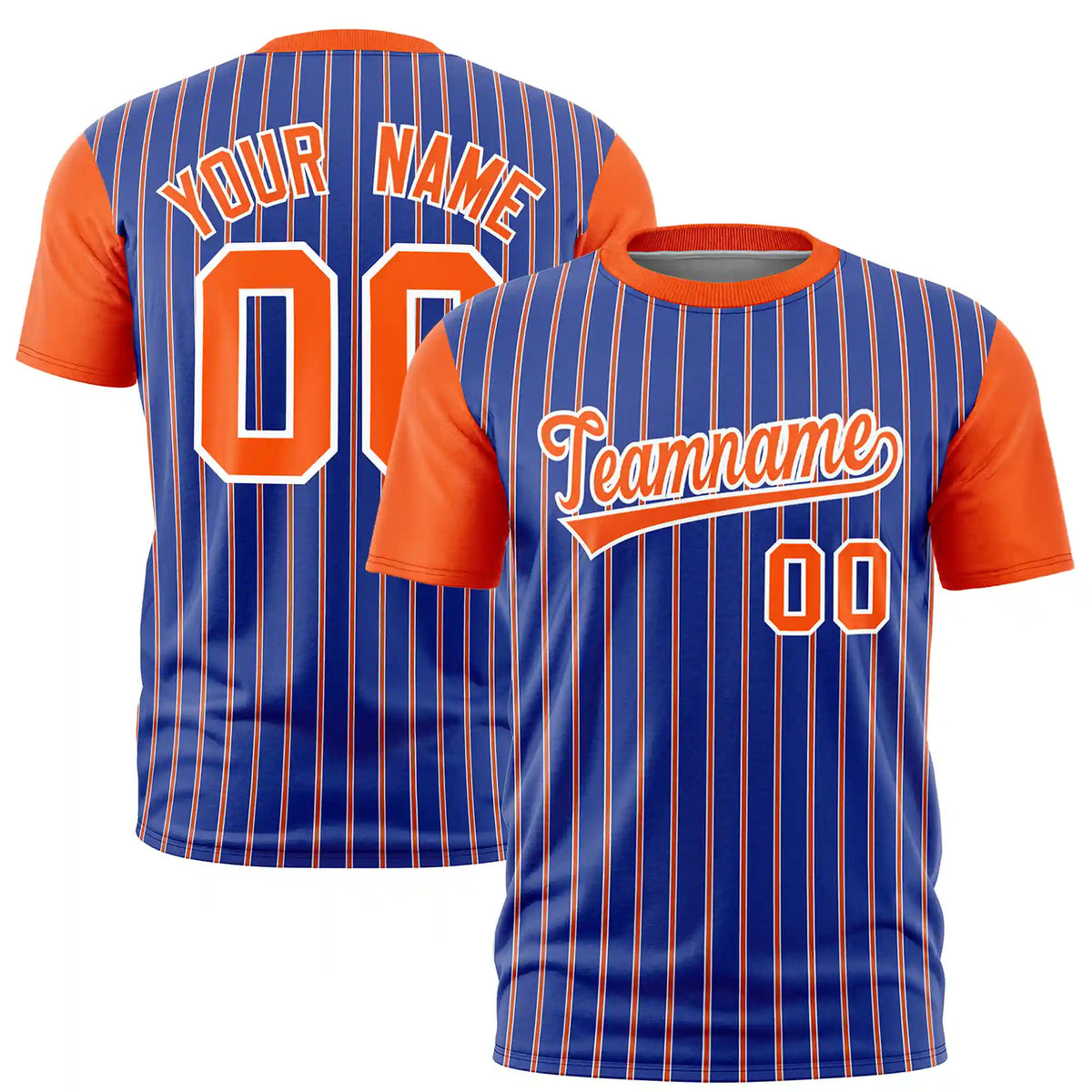 Custom Royal Blue White-Orange Pinstripe Pattern Design Performance T-Shirt