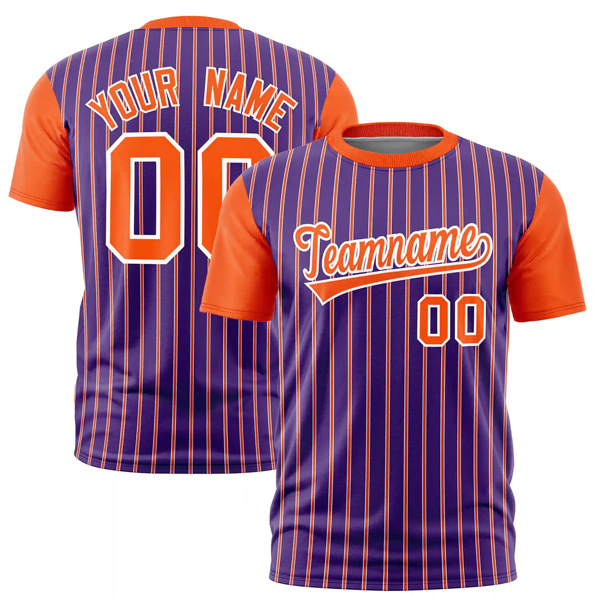 Custom Purple White-Orange Pinstripe Pattern Design Performance T-Shirt