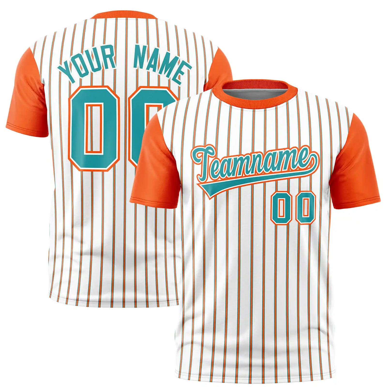 Custom White Aqua-Orange Pinstripe Pattern Design Performance T-Shirt
