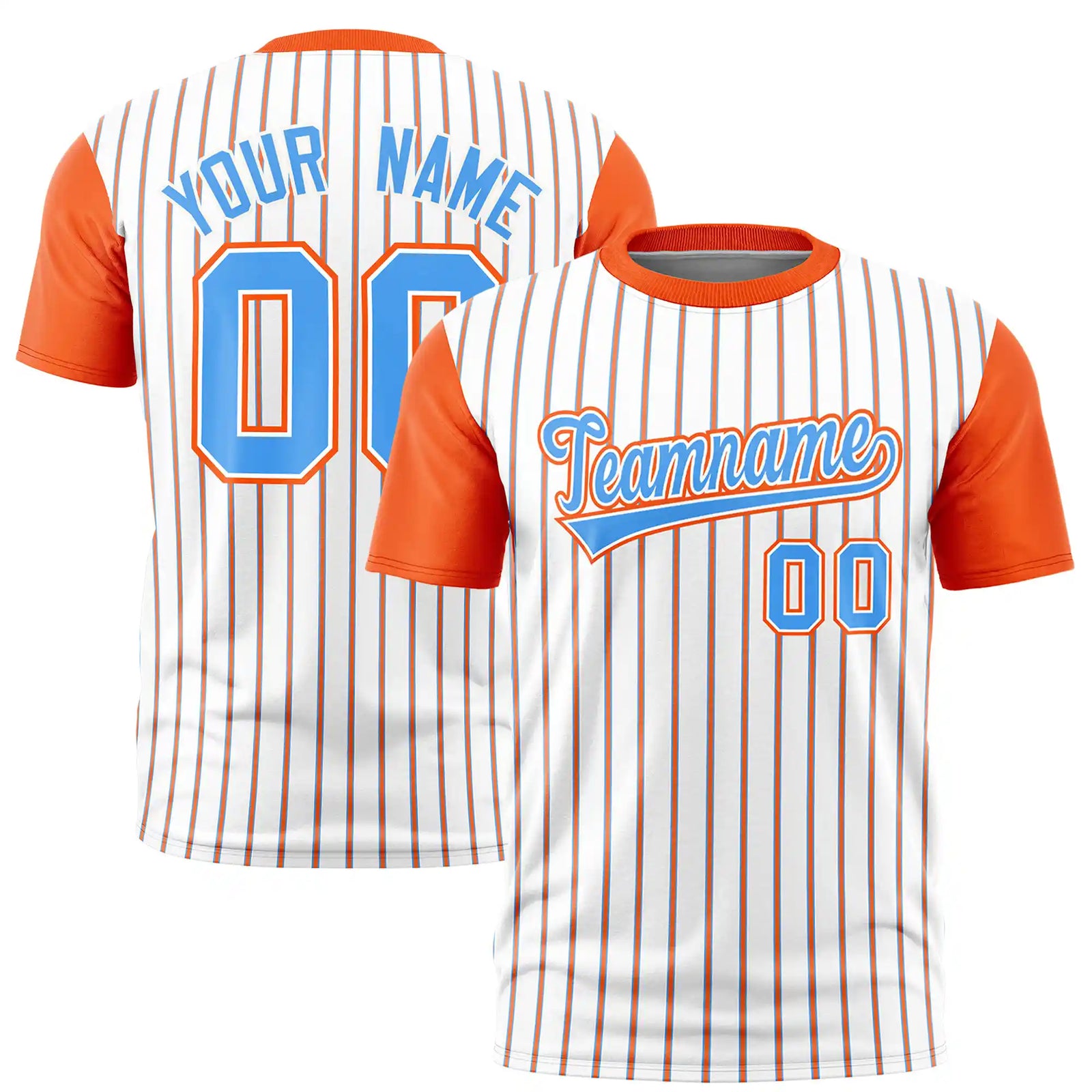Custom White Powder Blue-Orange Pinstripe Pattern Design Performance T-Shirt