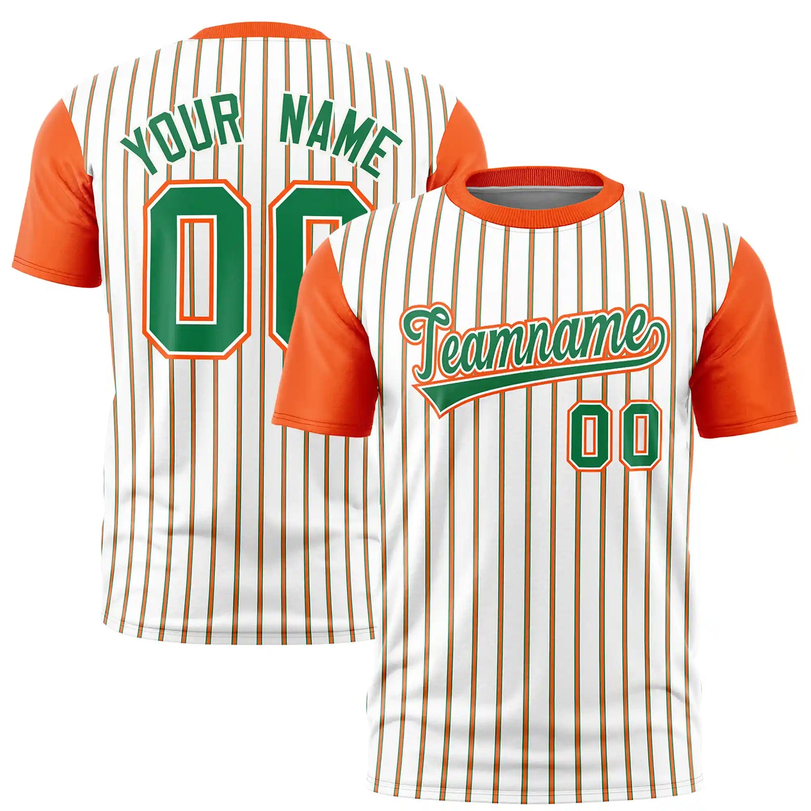 Custom White Kelly Green-Orange Pinstripe Pattern Design Performance T-Shirt