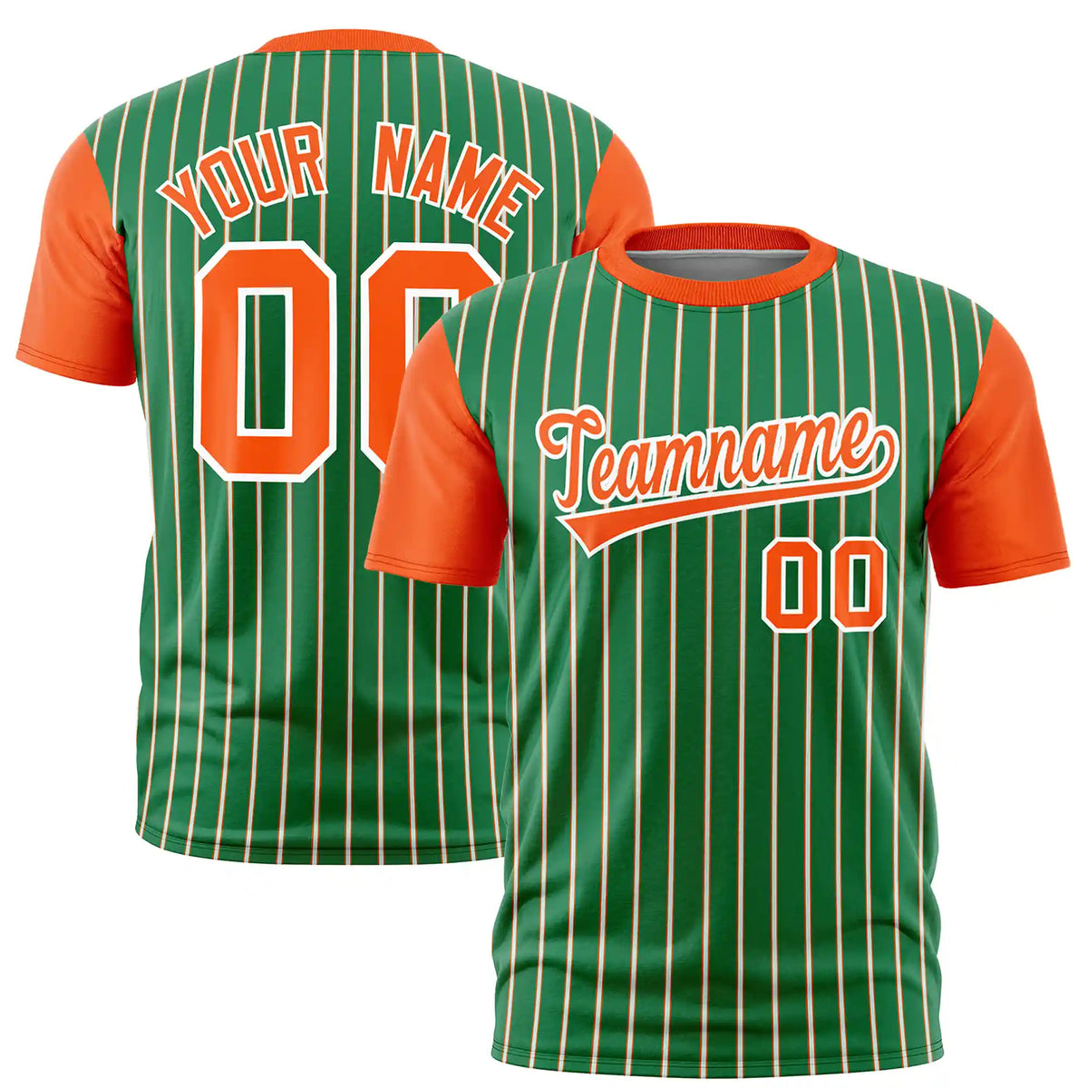 Custom Kelly Green White-Orange Pinstripe Pattern Design Performance T-Shirt