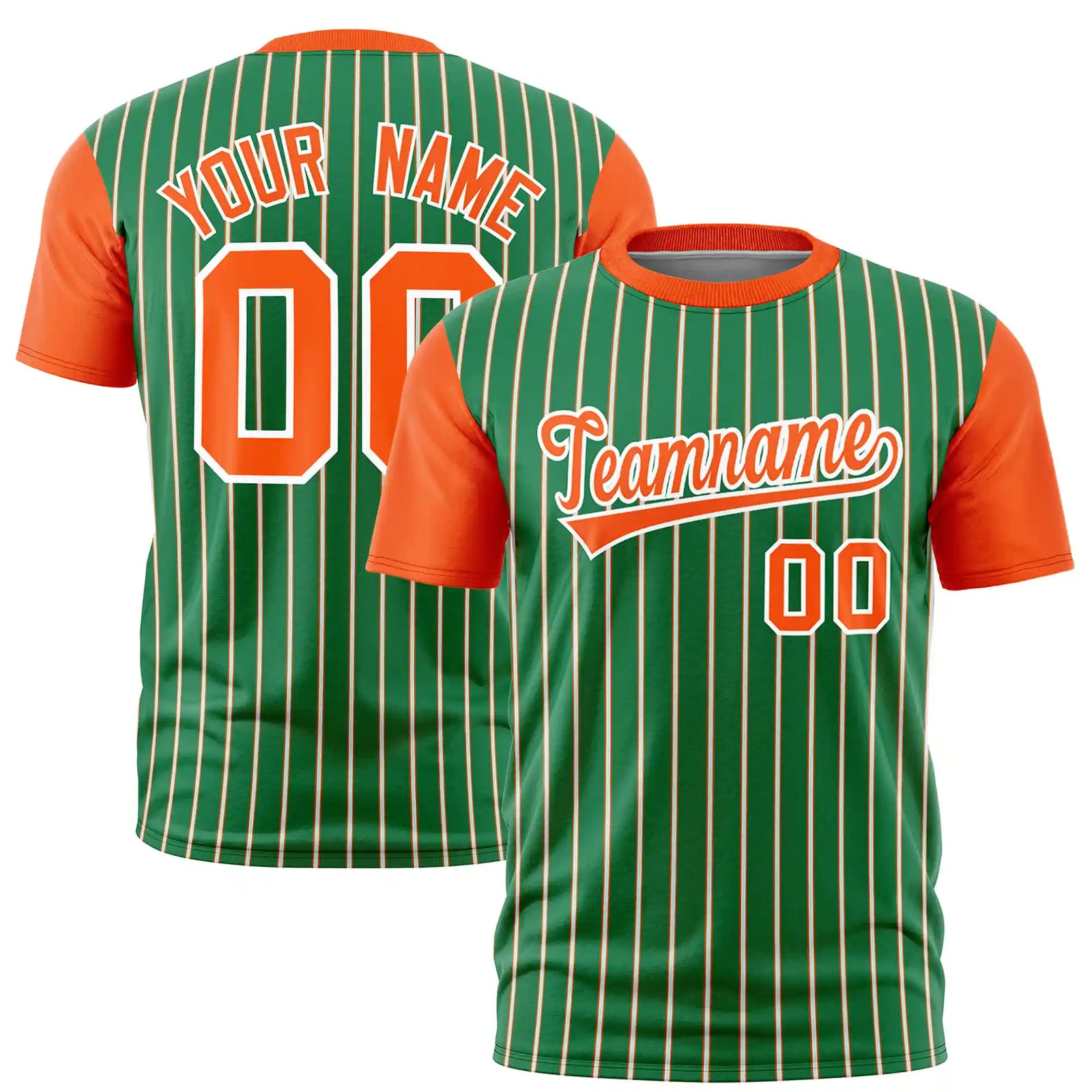 Custom Kelly Green White-Orange Pinstripe Pattern Design Performance T-Shirt