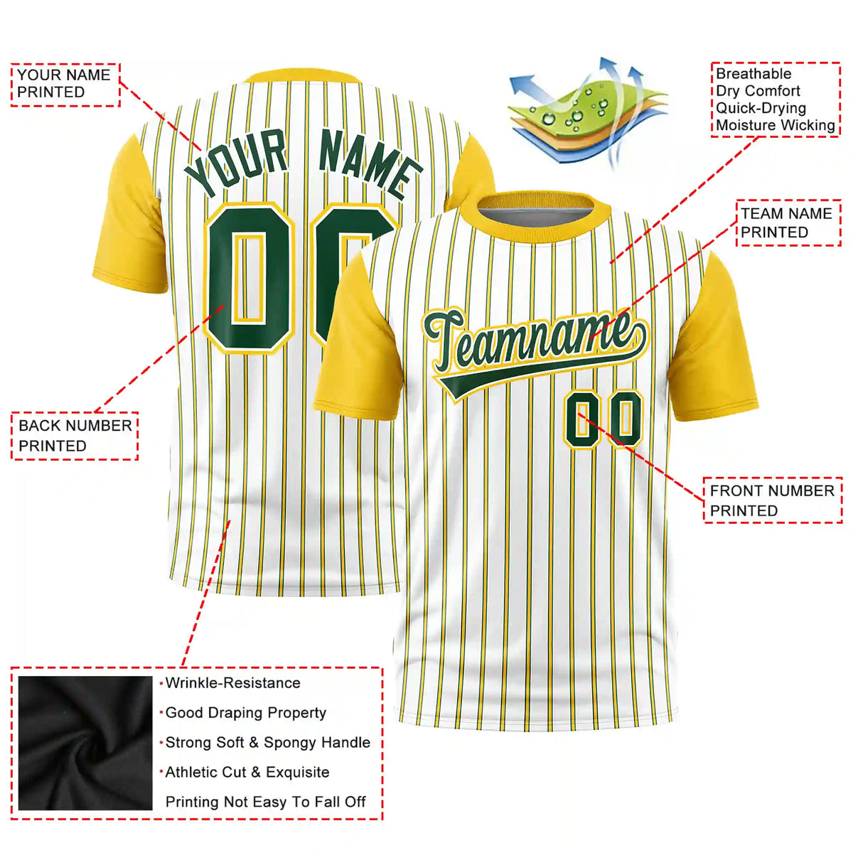 Custom White Green-Gold01 Pinstripe Pattern Design Performance T-Shirt