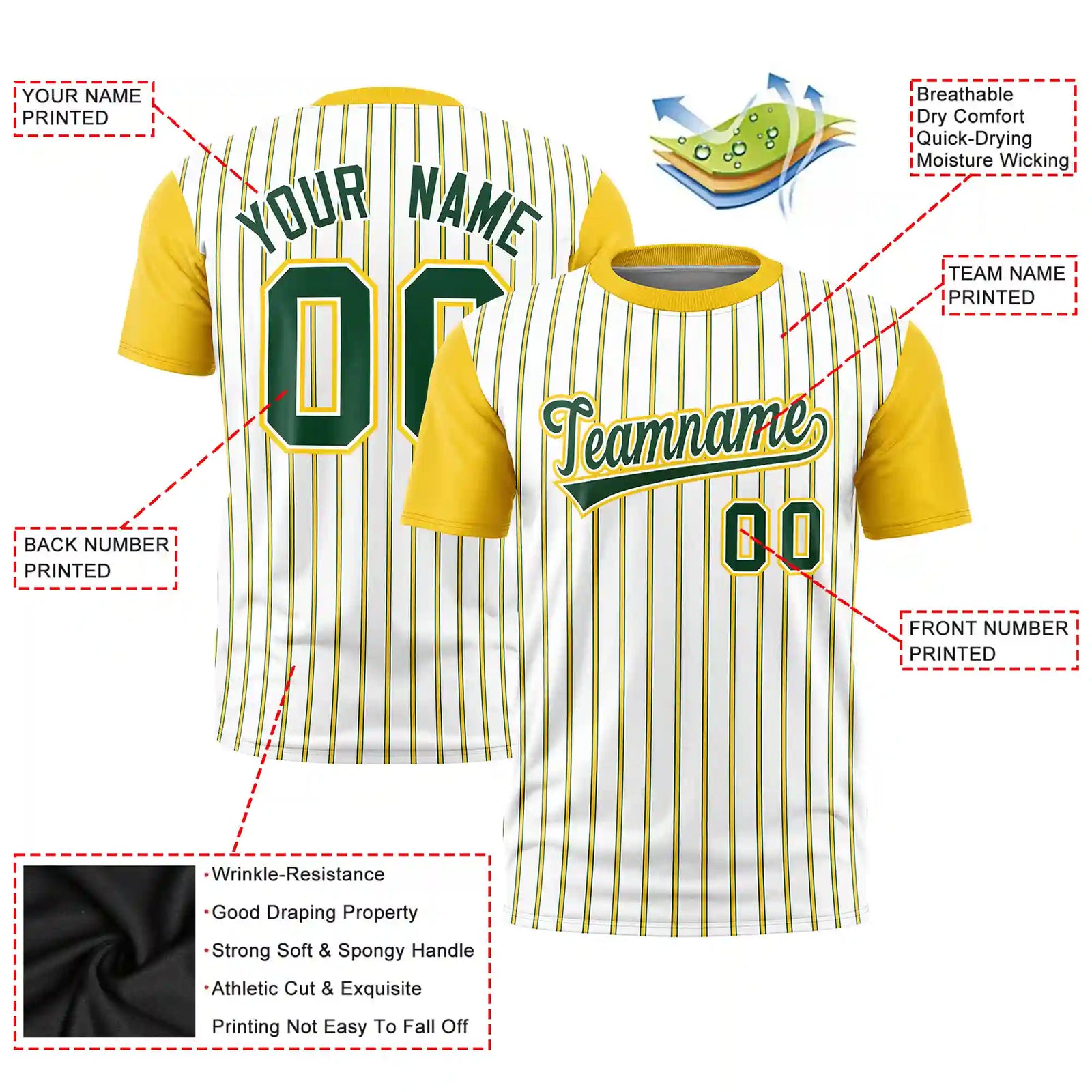 Custom White Green-Gold01 Pinstripe Pattern Design Performance T-Shirt