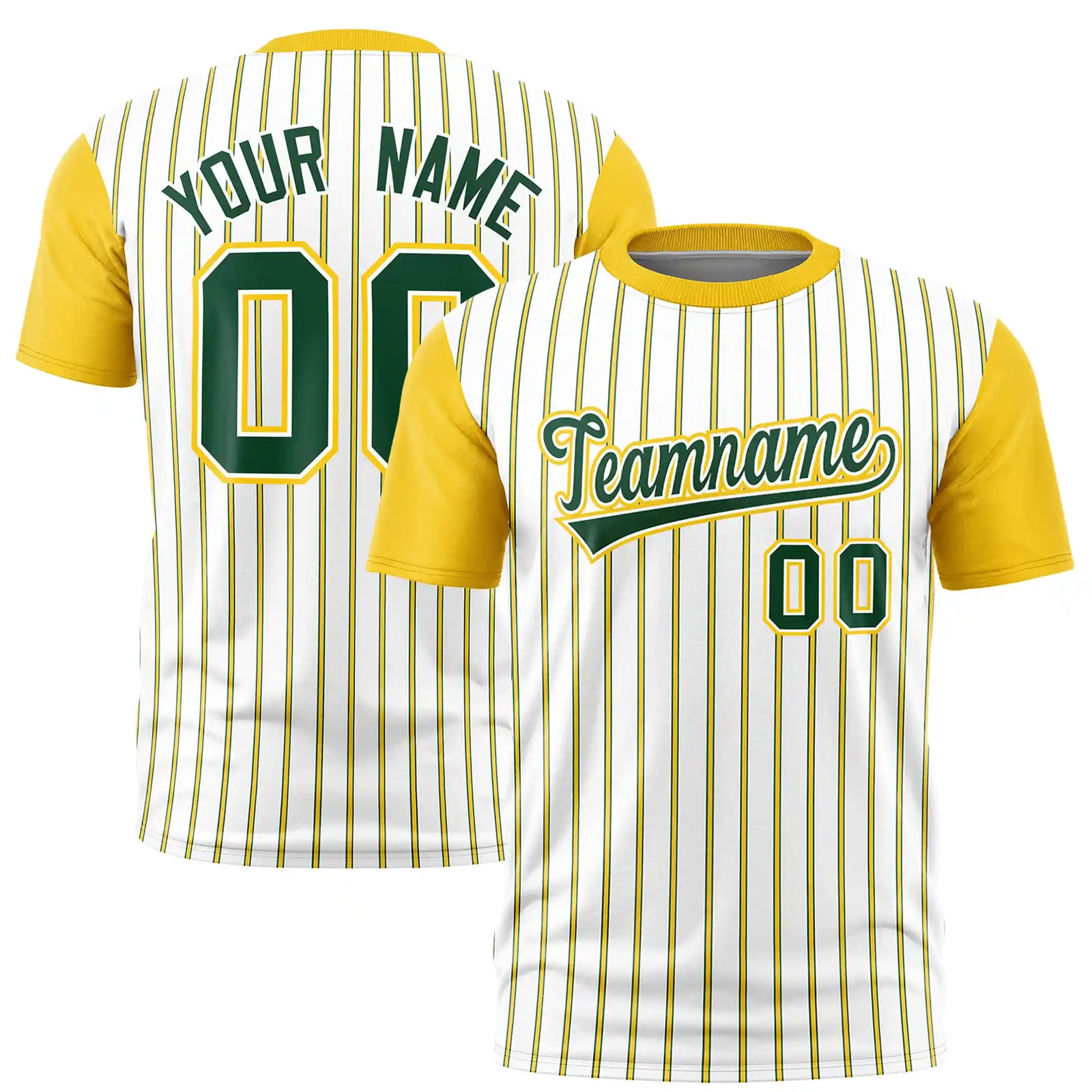 Custom White Green-Gold01 Pinstripe Pattern Design Performance T-Shirt