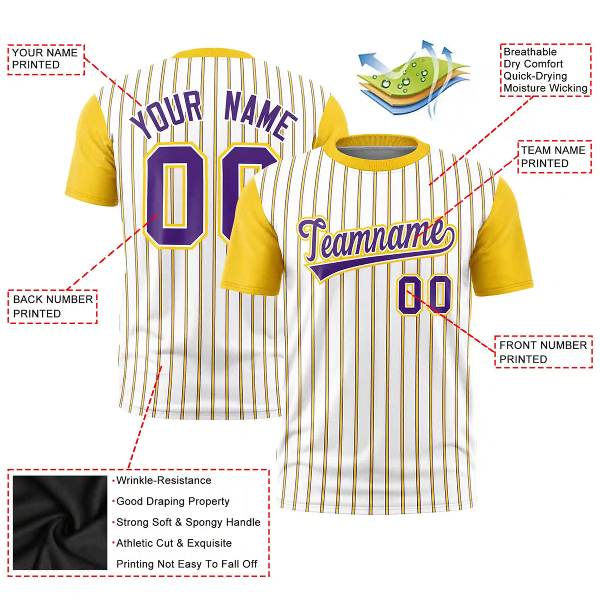 Custom White Purple-Gold01 Pinstripe Pattern Design Performance T-Shirt