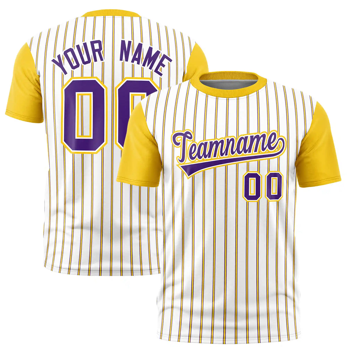 Custom White Purple-Gold01 Pinstripe Pattern Design Performance T-Shirt