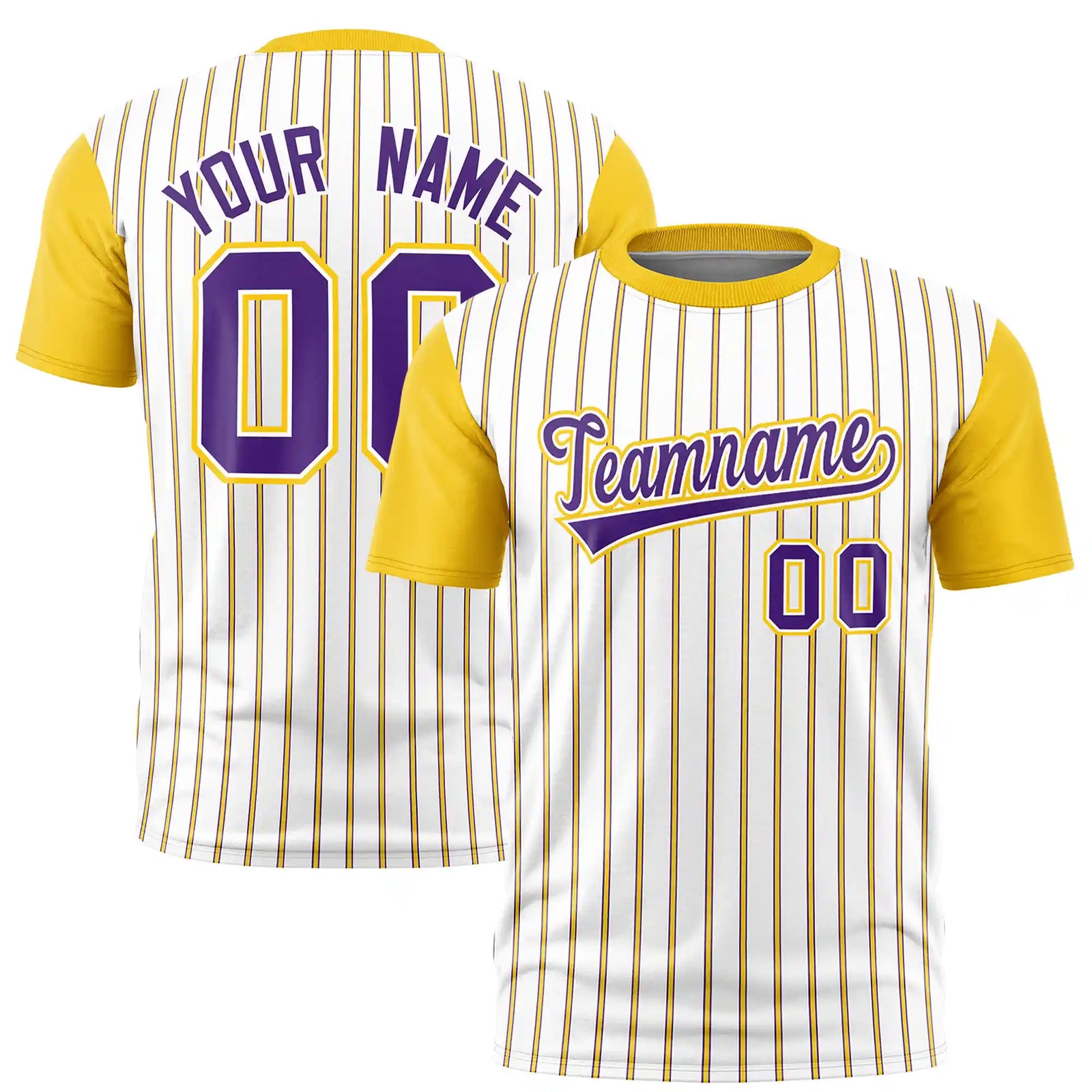 Custom White Purple-Gold01 Pinstripe Pattern Design Performance T-Shirt