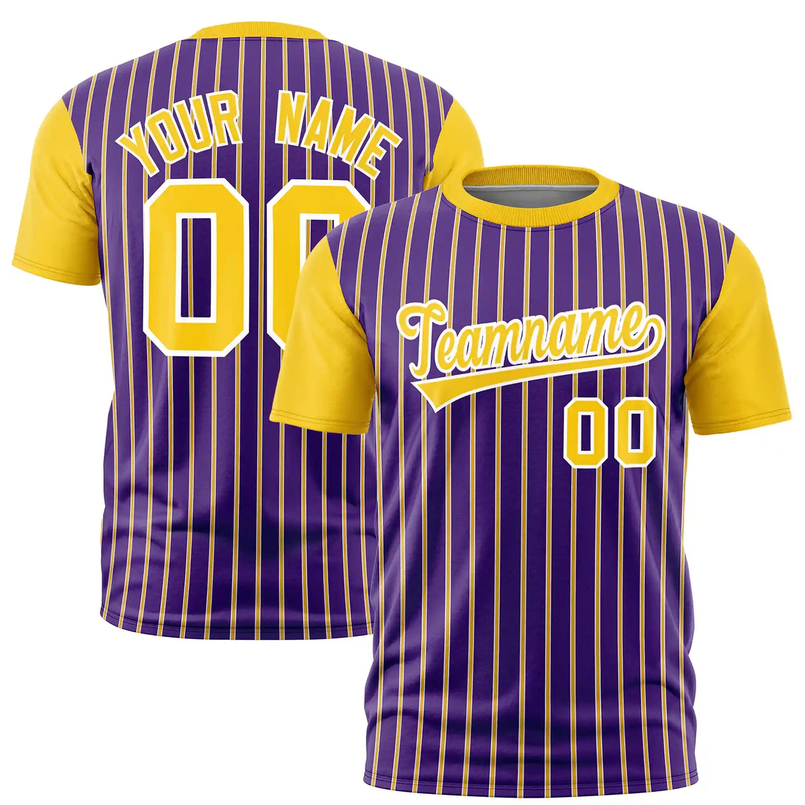 Custom Purple White-Gold01 Pinstripe Pattern Design Performance T-Shirt