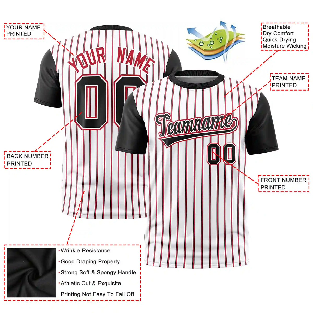 Custom White Red-Black Pinstripe Pattern Design Performance T-Shirt