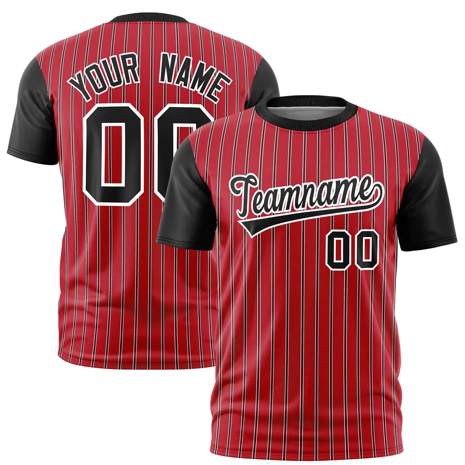 Custom Red White-Black Pinstripe Pattern Design Performance T-Shirt