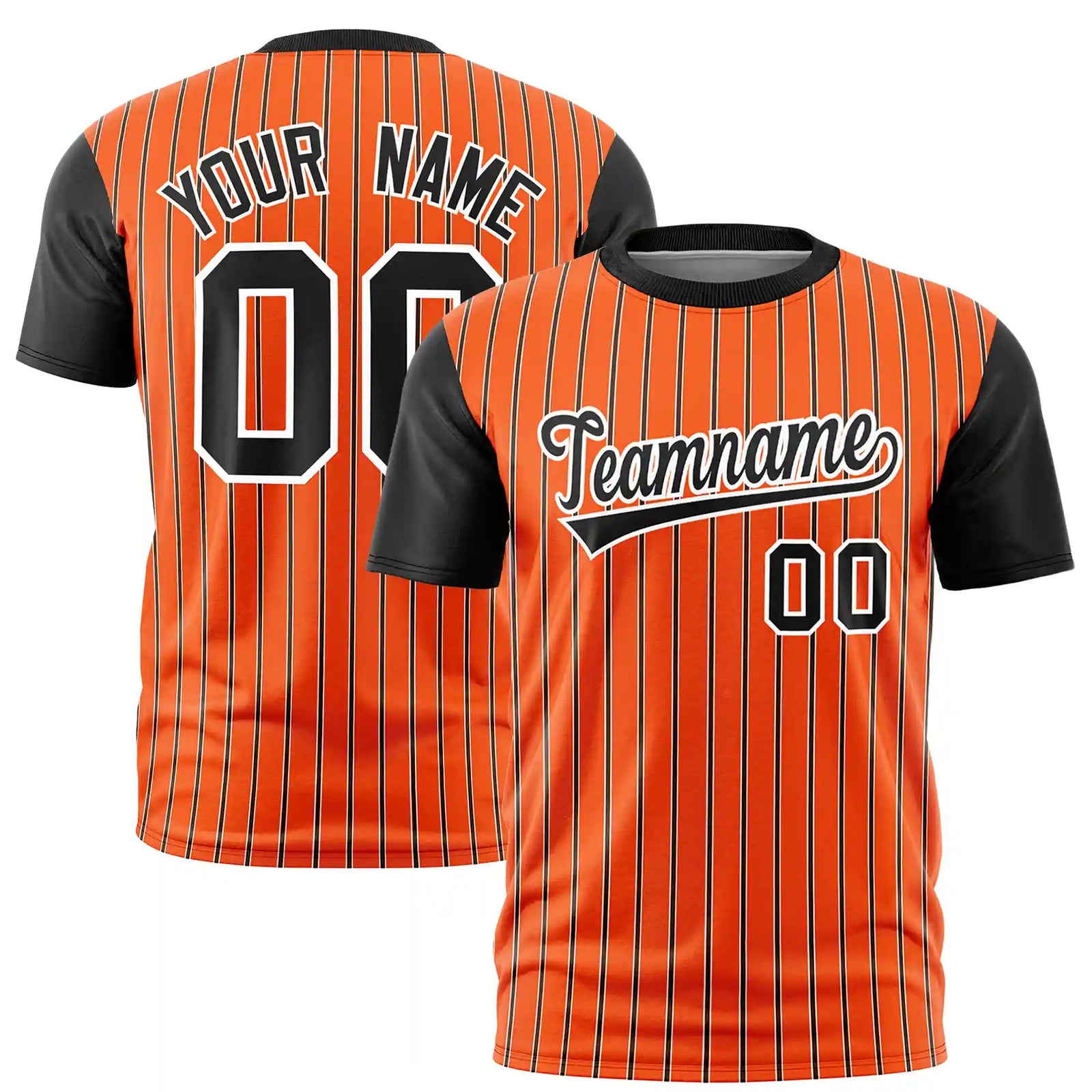 Custom Orange White-Black Pinstripe Pattern Design Performance T-Shirt